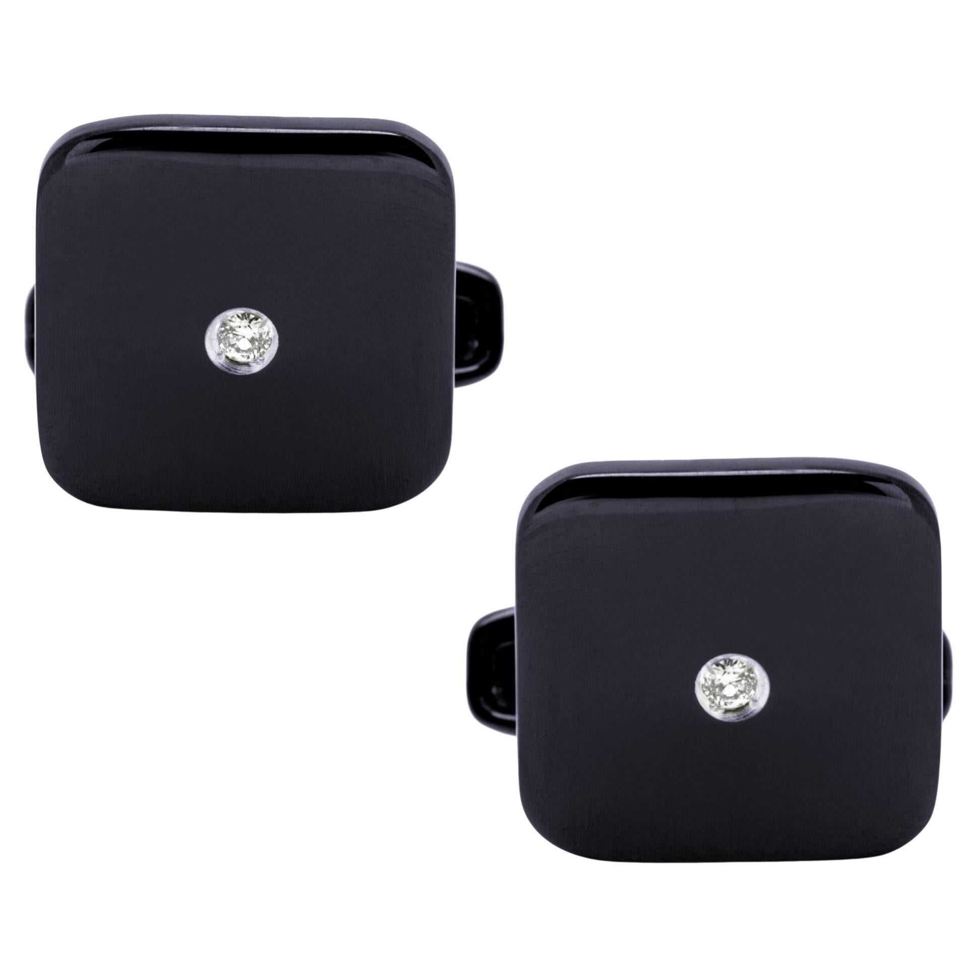 Alex Jona Burnished Sterling Silver White Diamond Cufflinks