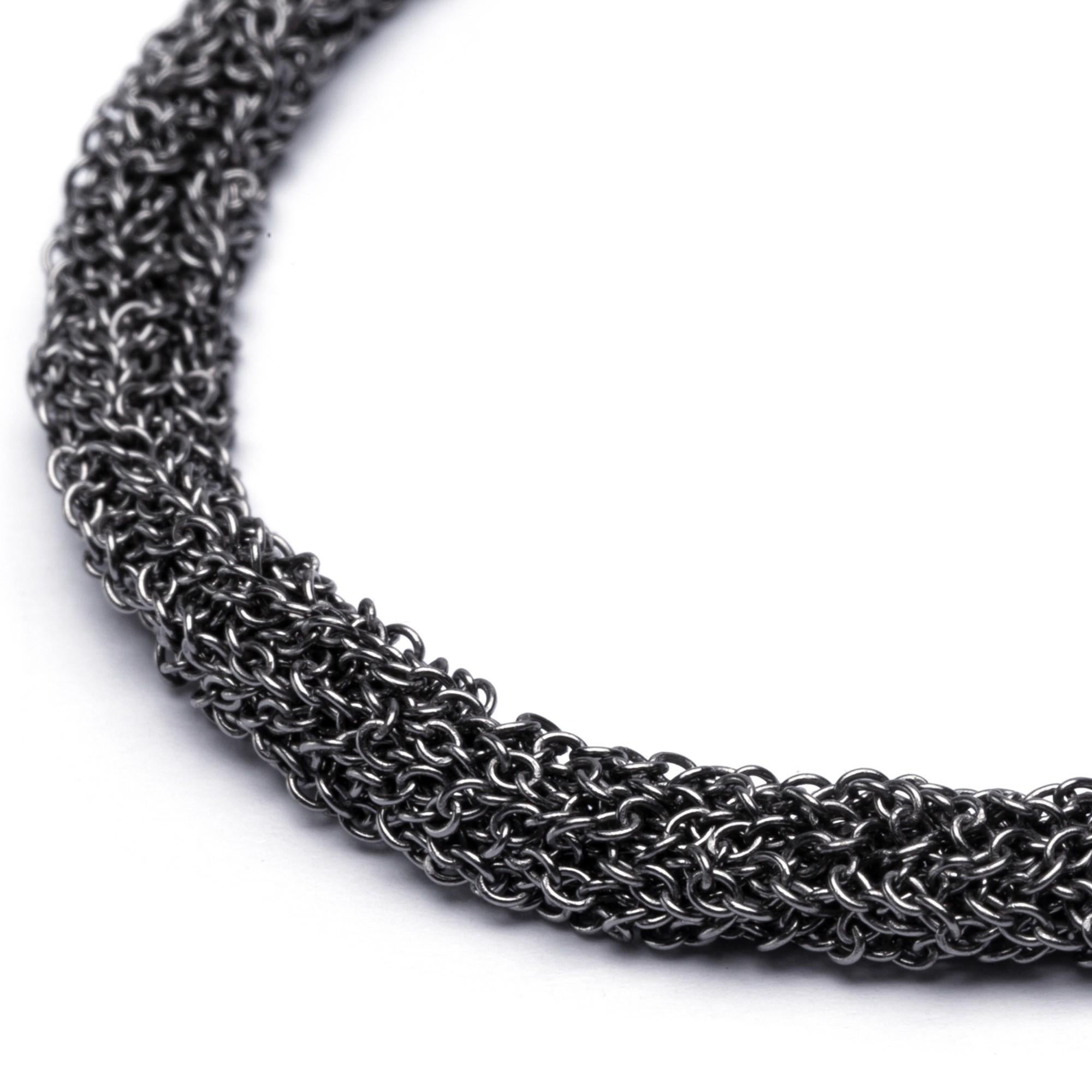 Alex Jona Burnished Sterling Silver Woven Chain Bracelet In New Condition For Sale In Lugano, CH