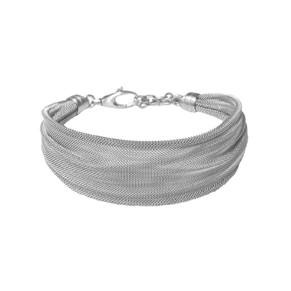 Alex Jona Burnished Sterling Silver Woven Plissé Bracelet For Sale 1