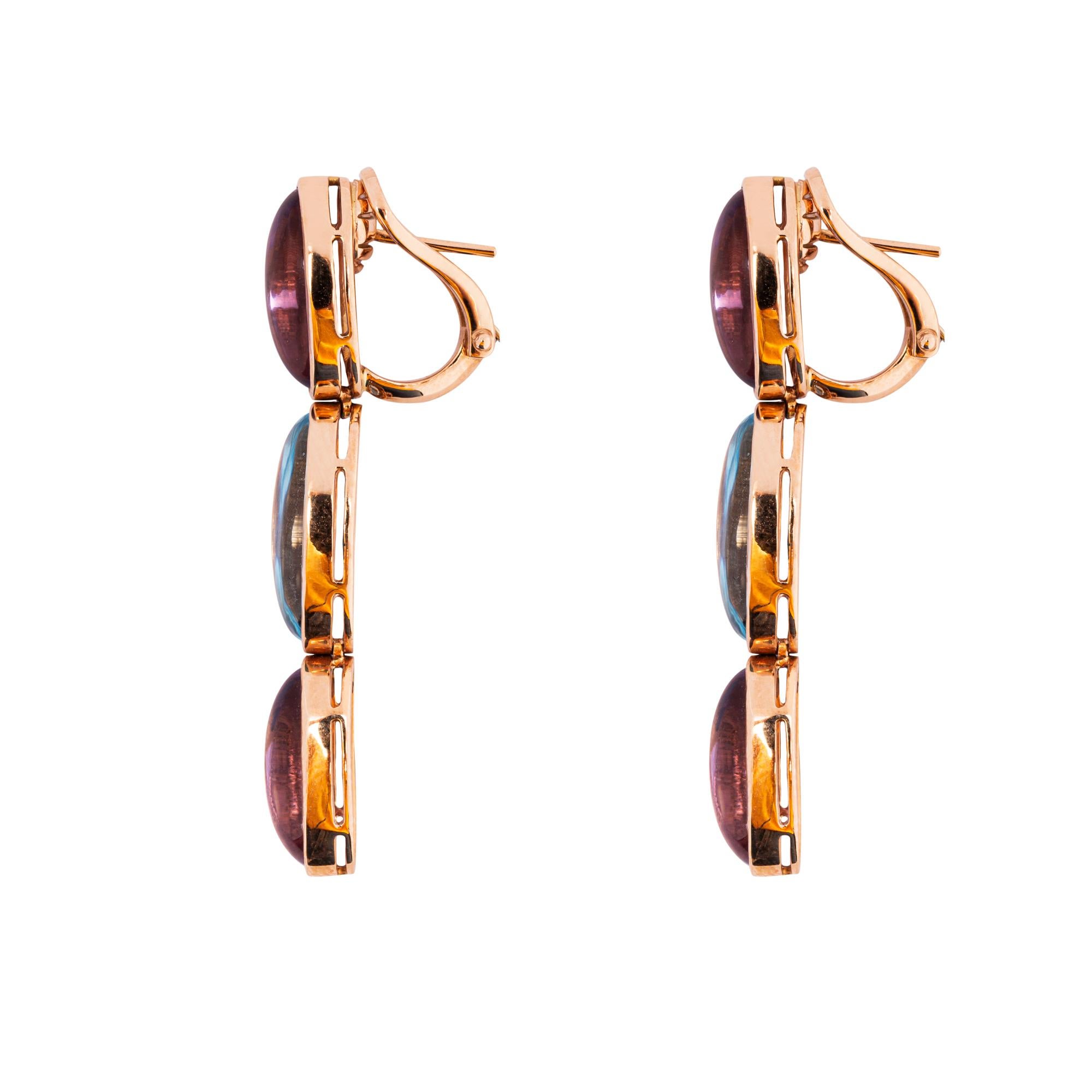 Alex Jona Cabochon Amethyst Blauer Topas 18 Karat Roségold Anhänger Ohrringe im Zustand „Neu“ im Angebot in Lugano, CH
