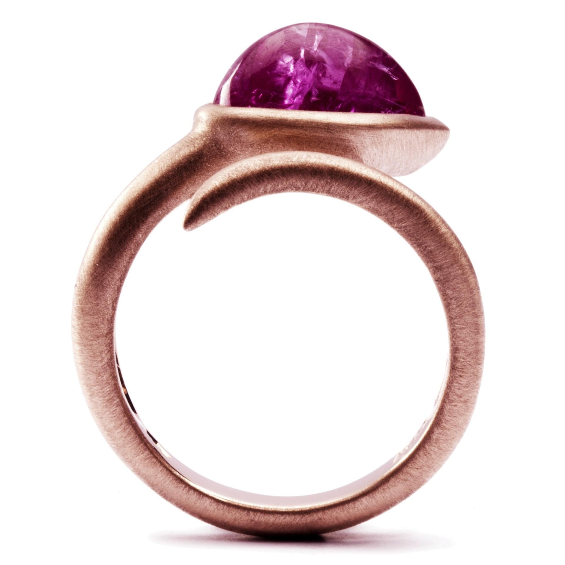 Mixed Cut Alex Jona Cabochon Ruby 18 Karat Rose Gold Coil Ring For Sale