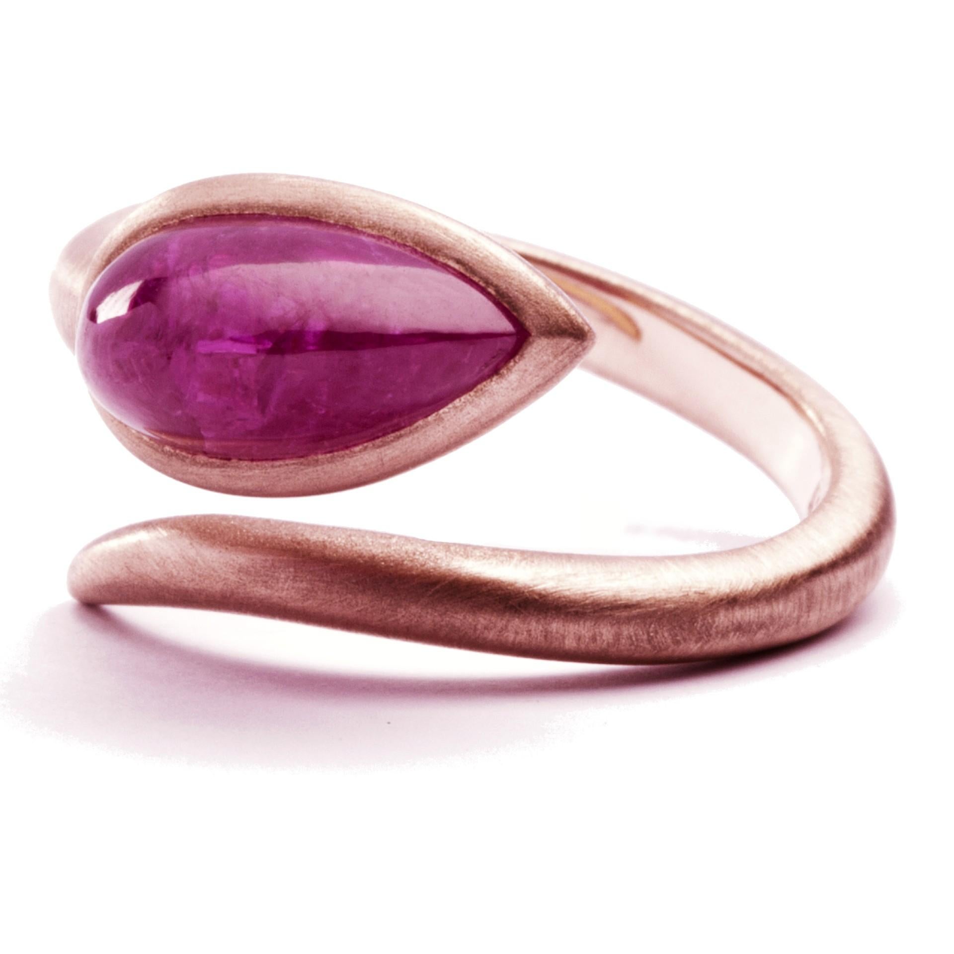 Alex Jona Cabochon Ruby 18 Karat Rose Gold Coil Ring In New Condition For Sale In Torino, IT