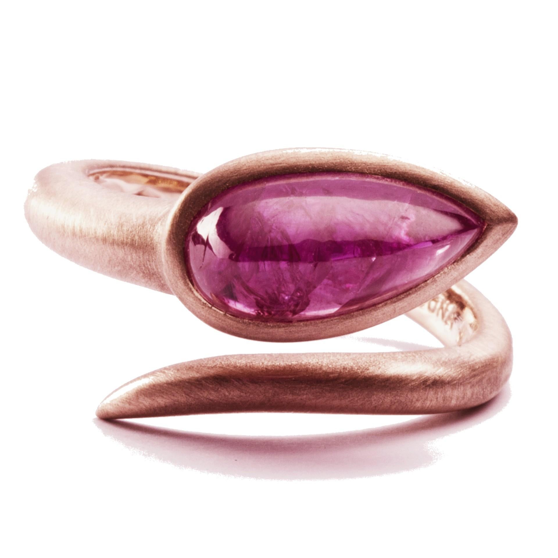 Alex Jona Cabochon Ruby 18 Karat Rose Gold Coil Ring For Sale 1