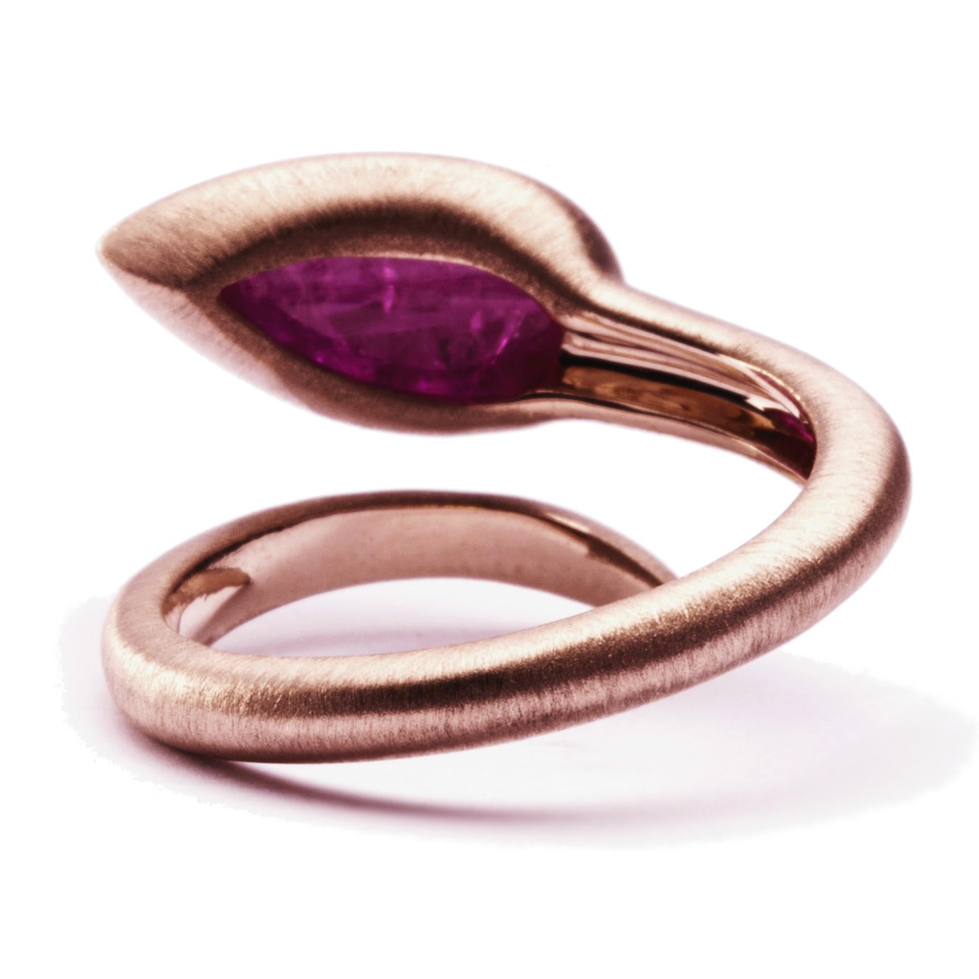 Alex Jona Cabochon Ruby 18 Karat Rose Gold Coil Ring For Sale 2