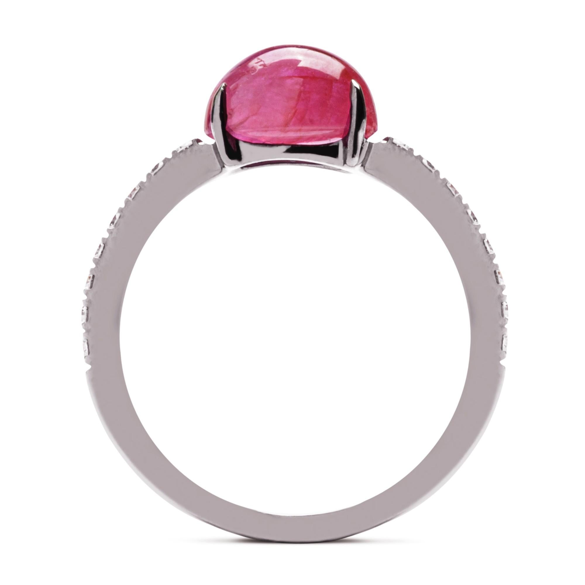 Alex Jona Cabochon Ruby White Diamond 18 Karat White Gold Ring For Sale 1