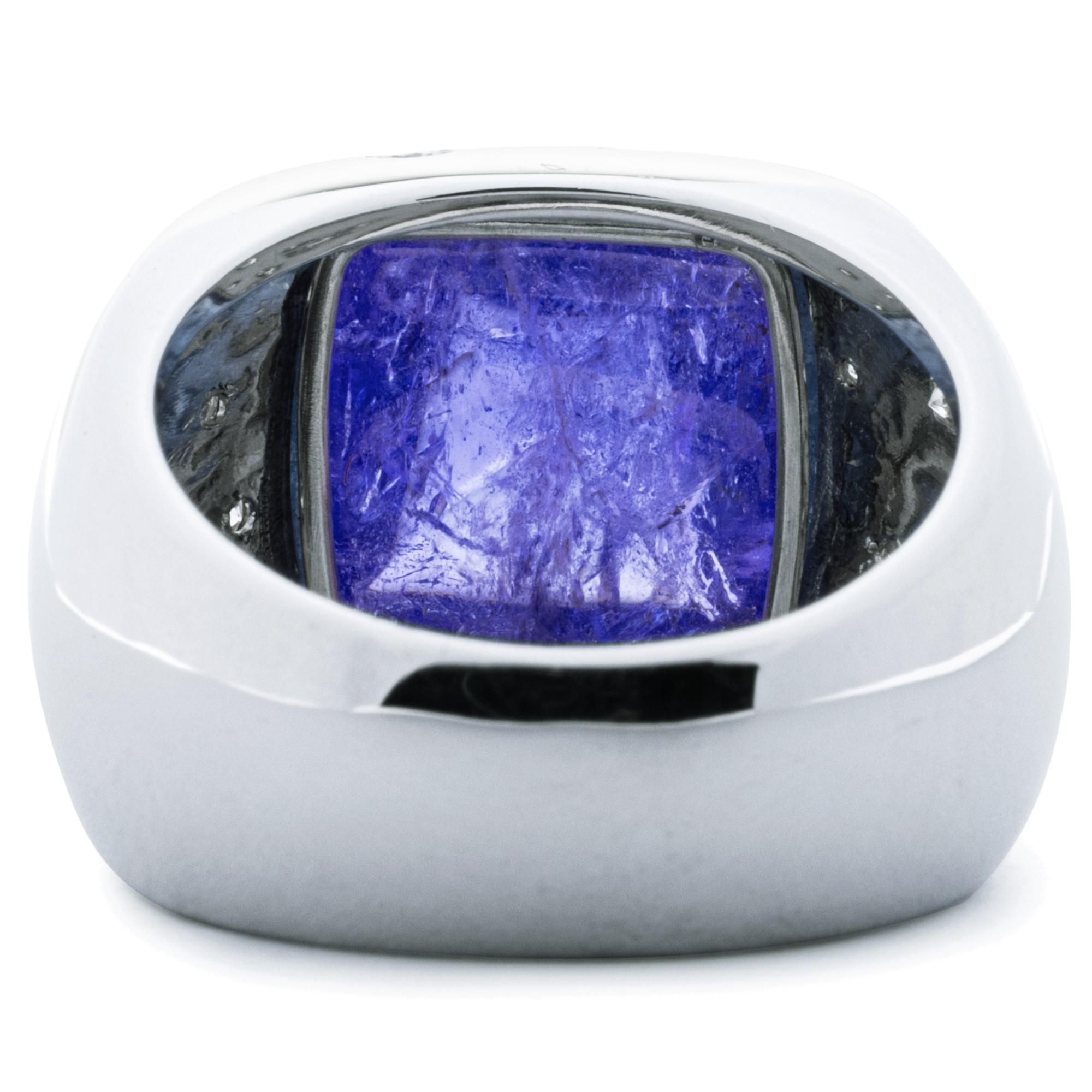 Alex Jona Cabochon Tanzanite White Diamond 18 Karat White Gold Ring For Sale 1