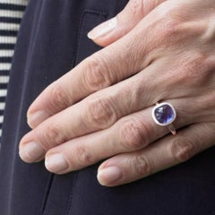 Alex Jona Bague solitaire en or blanc 18 carats avec tanzanite cabochon et diamants blancs