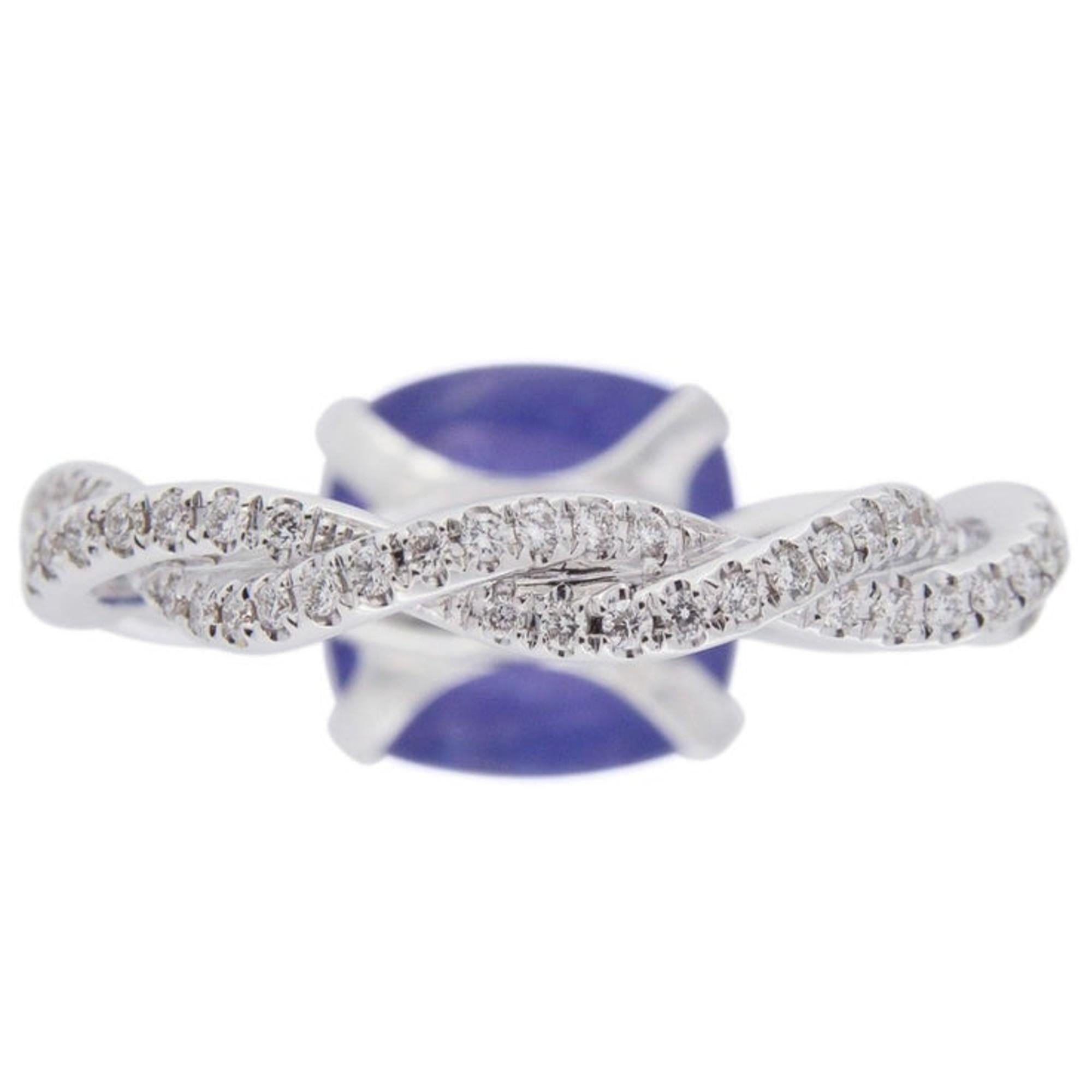 Alex Jona Cabochon Tanzanite White Diamond 18 Karat White Gold Solitaire Ring For Sale 1