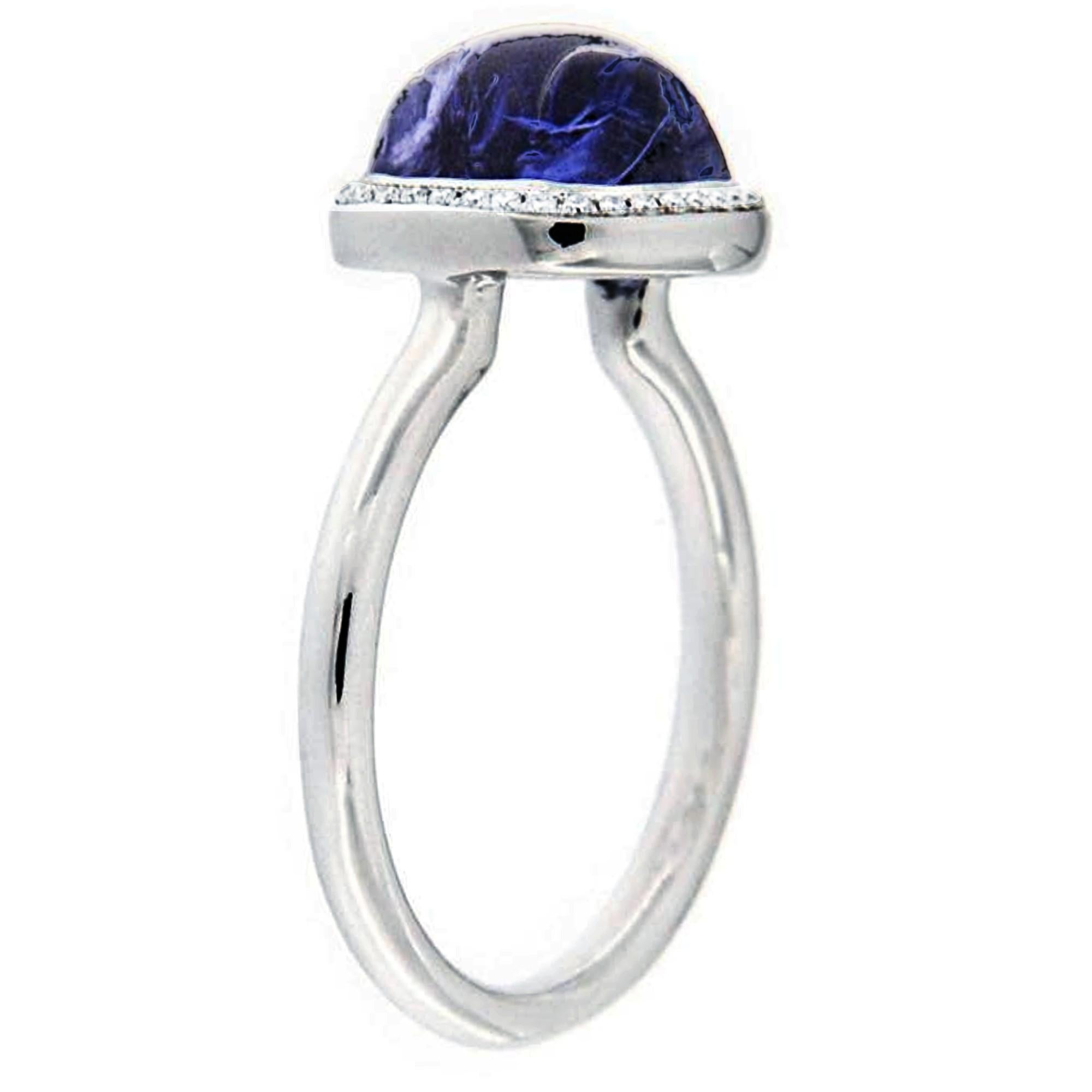 Alex Jona Cabochon Tanzanite White Diamond 18 Karat White Gold Solitaire Ring In New Condition For Sale In Lugano, CH