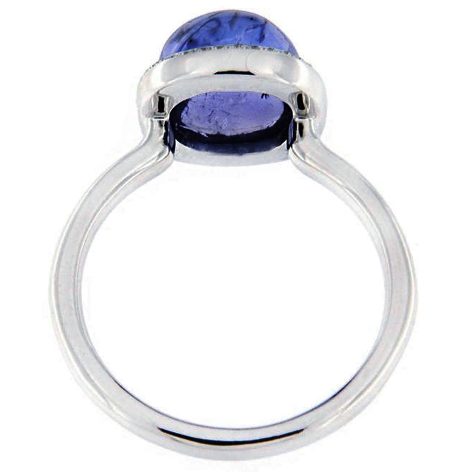 Alex Jona Cabochon Tanzanite White Diamond 18 Karat White Gold Solitaire Ring For Sale 1