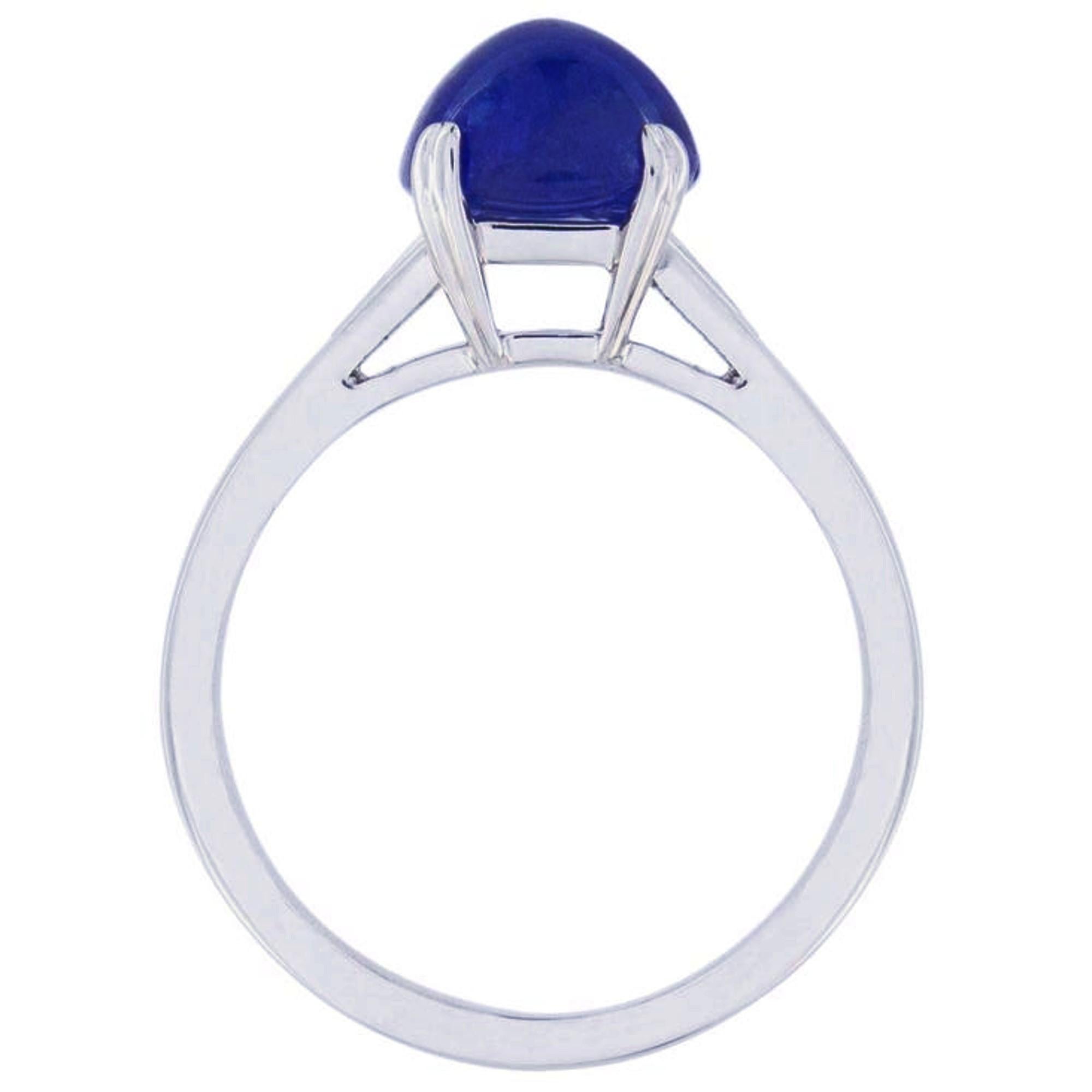 Women's or Men's Alex Jona Cabochon Tanzanite White Diamond 18 Karat White Gold Solitaire Ring For Sale