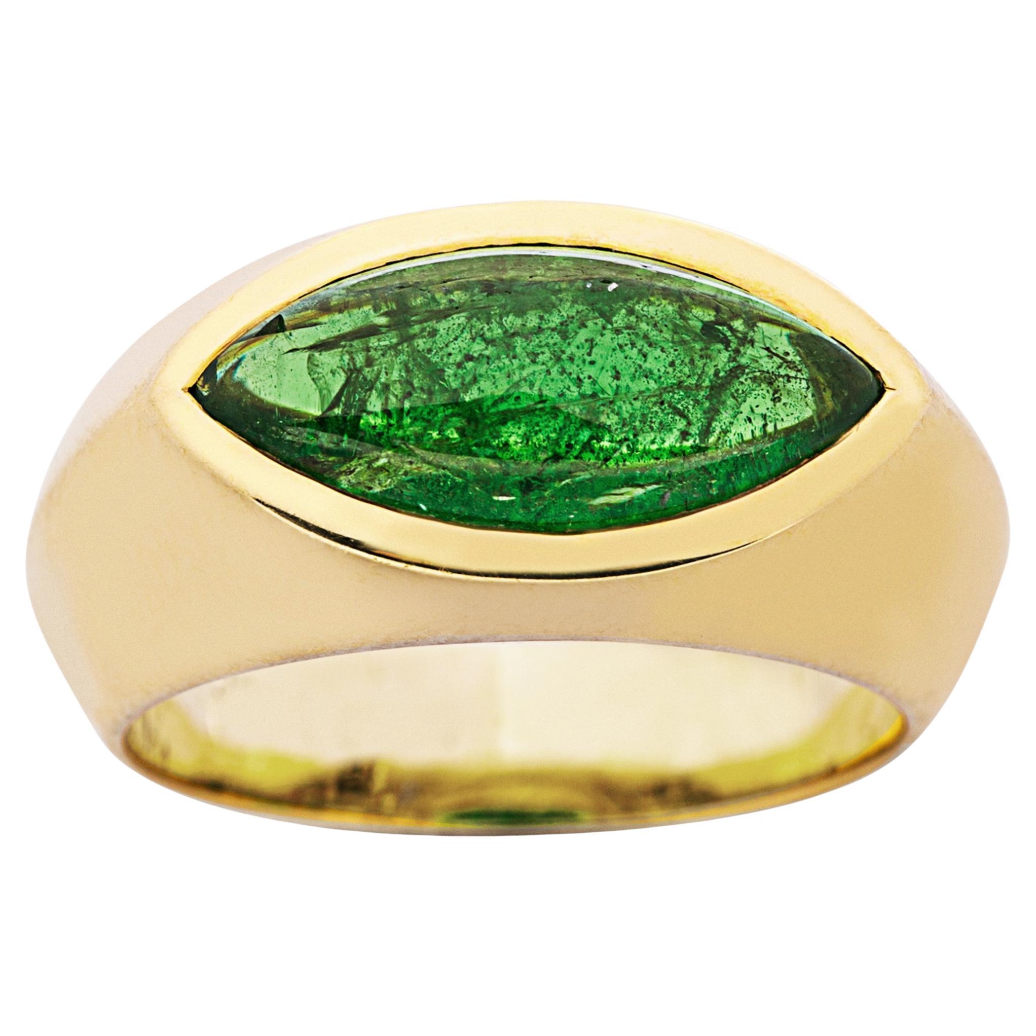 Alex Jona Cabochon Tsavorite 18 Karat Yellow Gold Ring Band