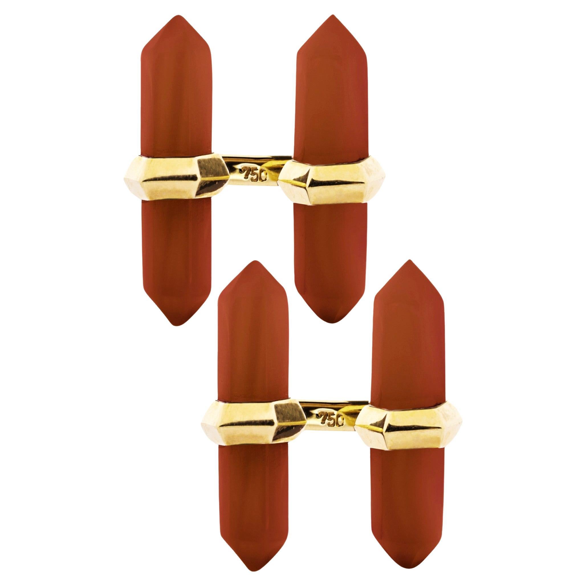 Alex Jona Carnelian 18 Karat Yellow Gold Prism Bar Cufflinks