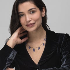 Alex Jona Carved Tanzanite Leaves Yellow Gold Link Necklace