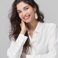 Alex Jona Carved White Jade White Diamond White Gold Dangle Earrings