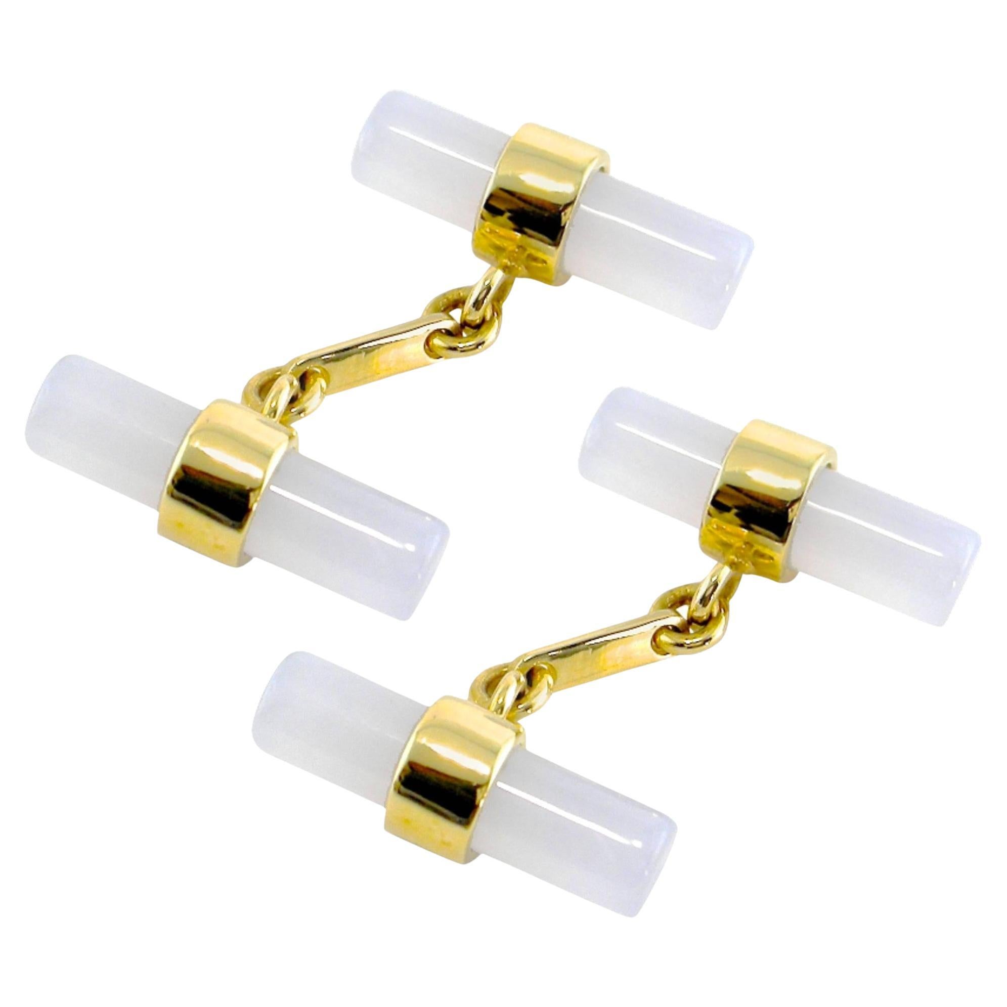 Alex Jona Chalcedony 18 Karat Yellow Gold Cylinder Cufflinks For Sale