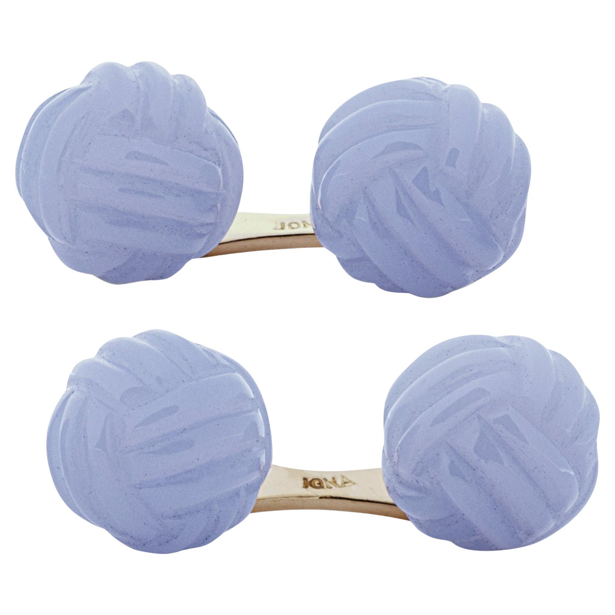 Alex Jona Chalcedony 18 Karat Yellow Gold Monkey's Fist Knot Cufflinks