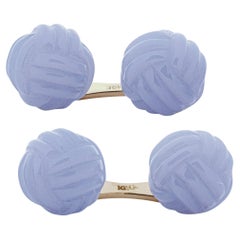 Alex Jona Chalcedony 18 Karat Yellow Gold Monkey's Fist Knot Cufflinks