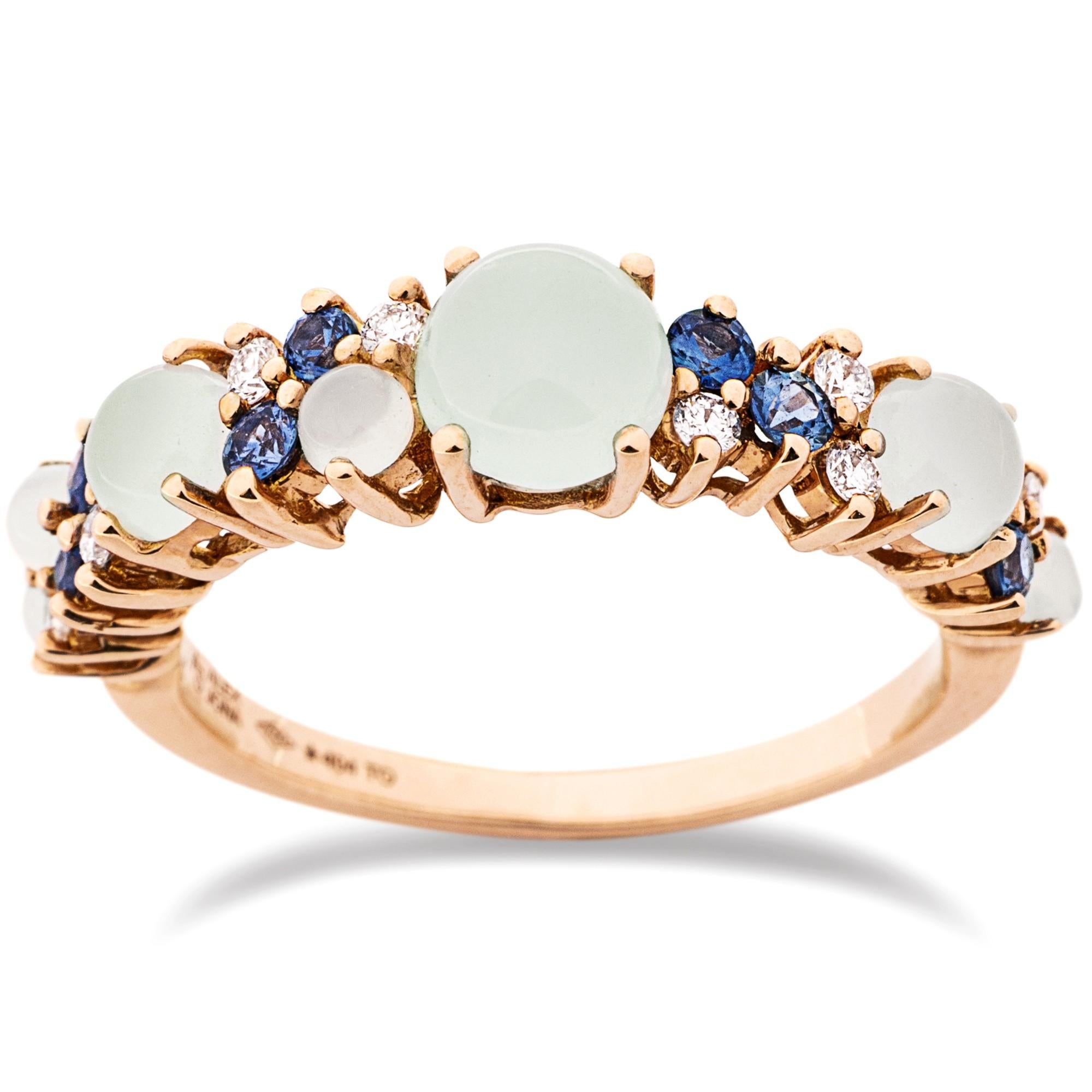 Mixed Cut Alex Jona Chalcedony Blue Sapphire Diamond 18 Karat Rose Gold Ring For Sale