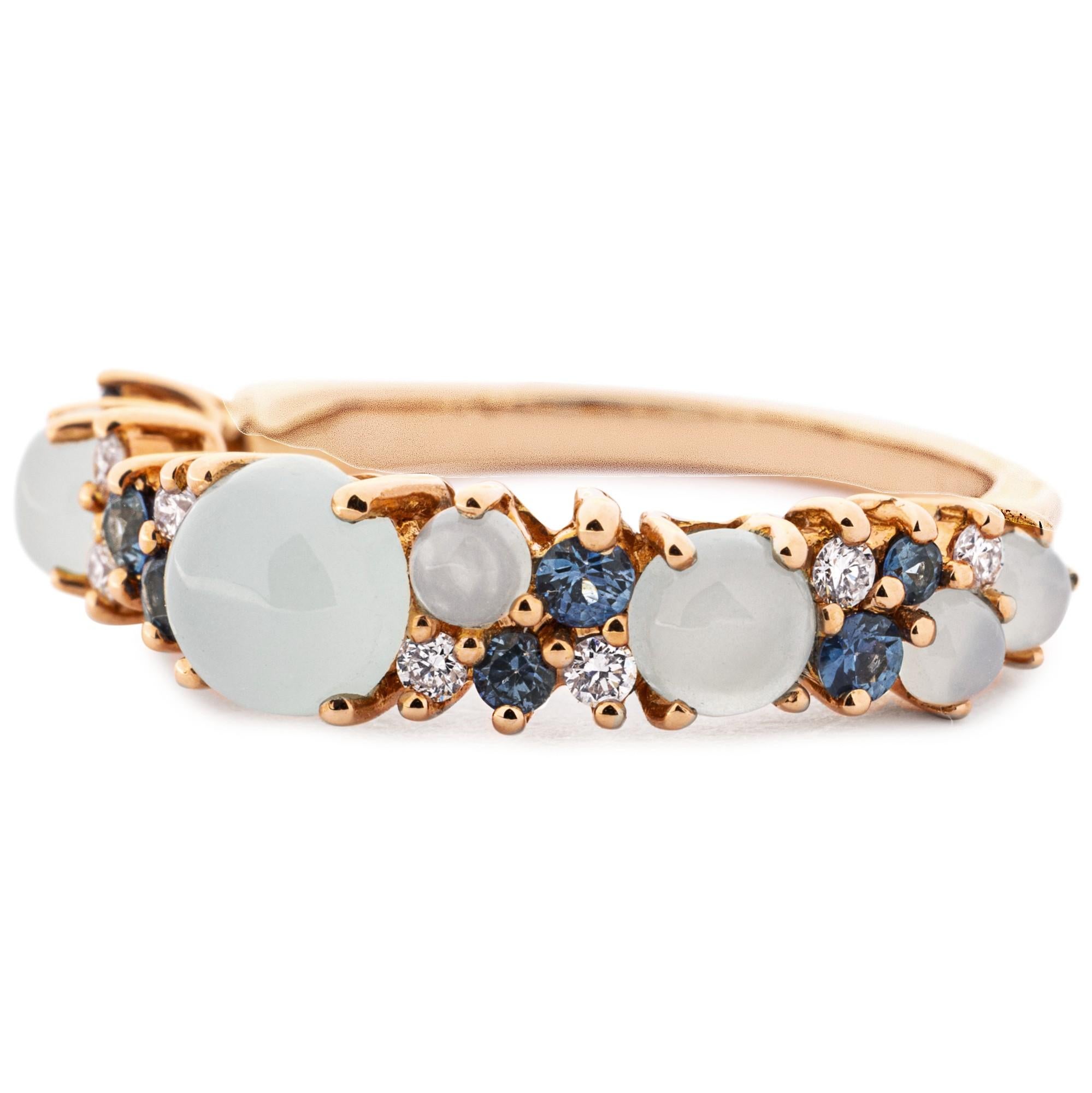 Alex Jona Chalcedony Blue Sapphire Diamond 18 Karat Rose Gold Ring In New Condition For Sale In Lugano, CH