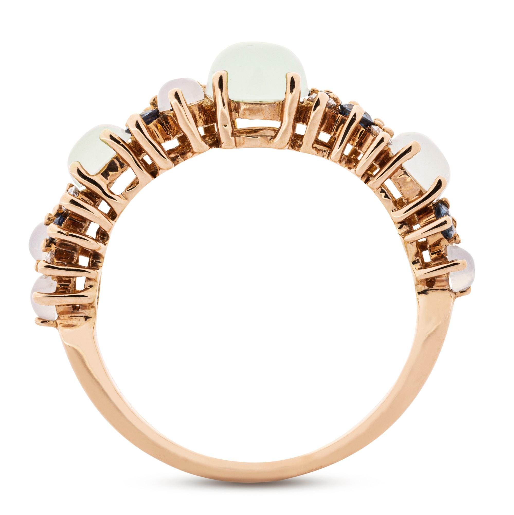 Alex Jona Chalcedony Blue Sapphire Diamond 18 Karat Rose Gold Ring For Sale 1