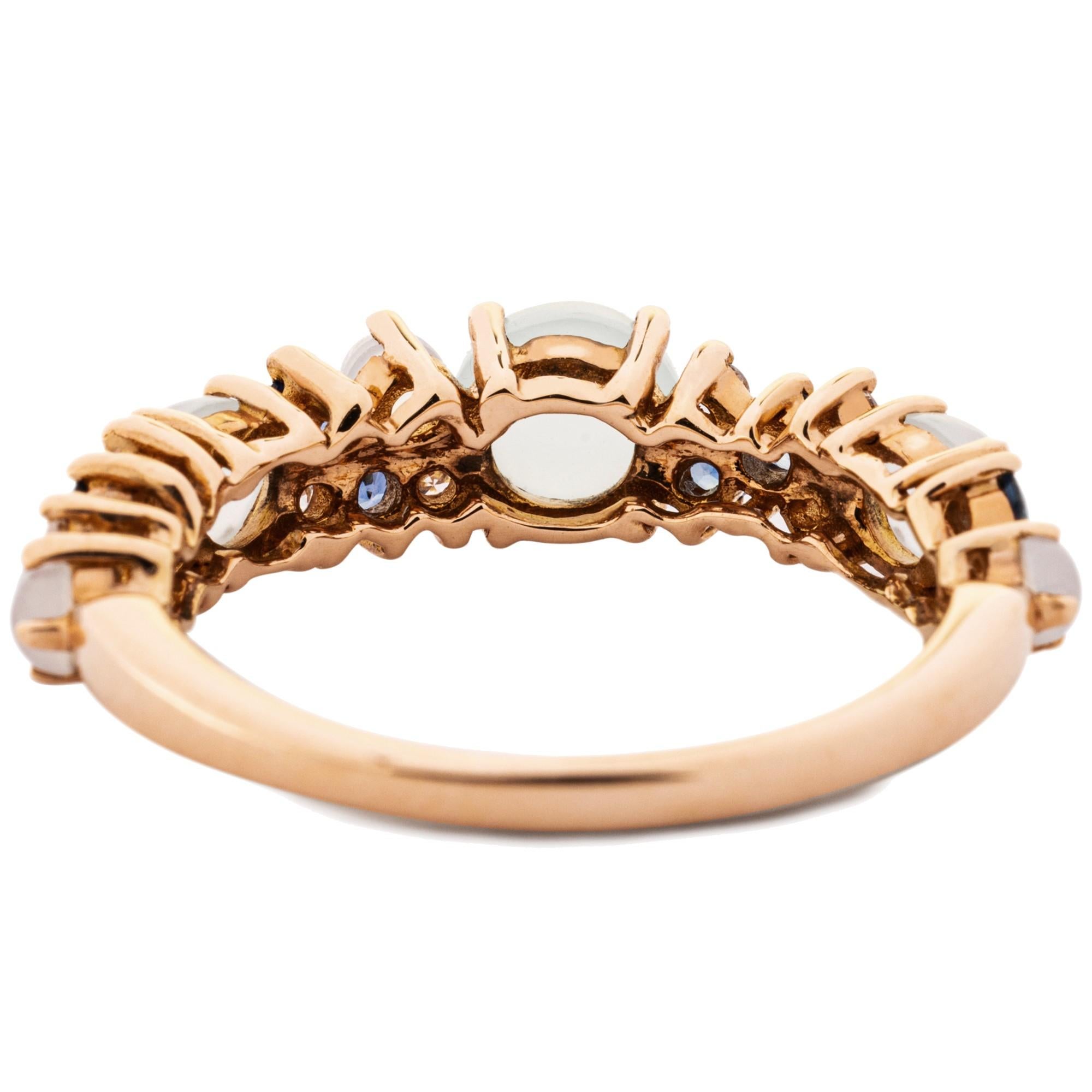 Alex Jona Chalcedony Blue Sapphire Diamond 18 Karat Rose Gold Ring For Sale 2