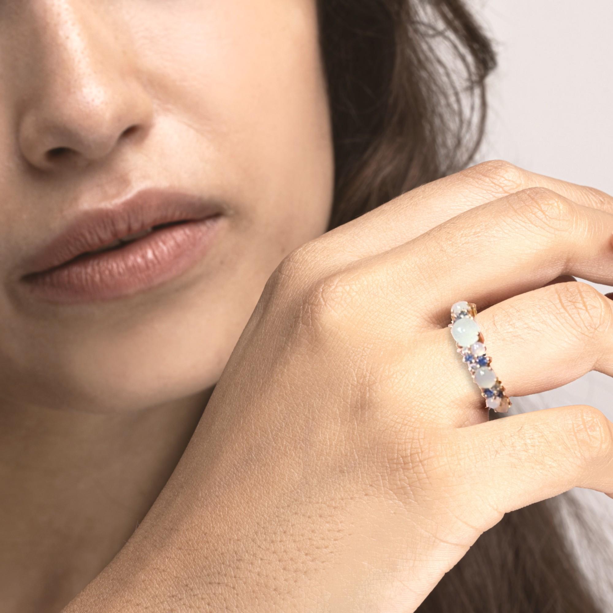 Women's or Men's Alex Jona Chalcedony Blue Sapphire Diamond 18 Karat Rose Gold Ring For Sale