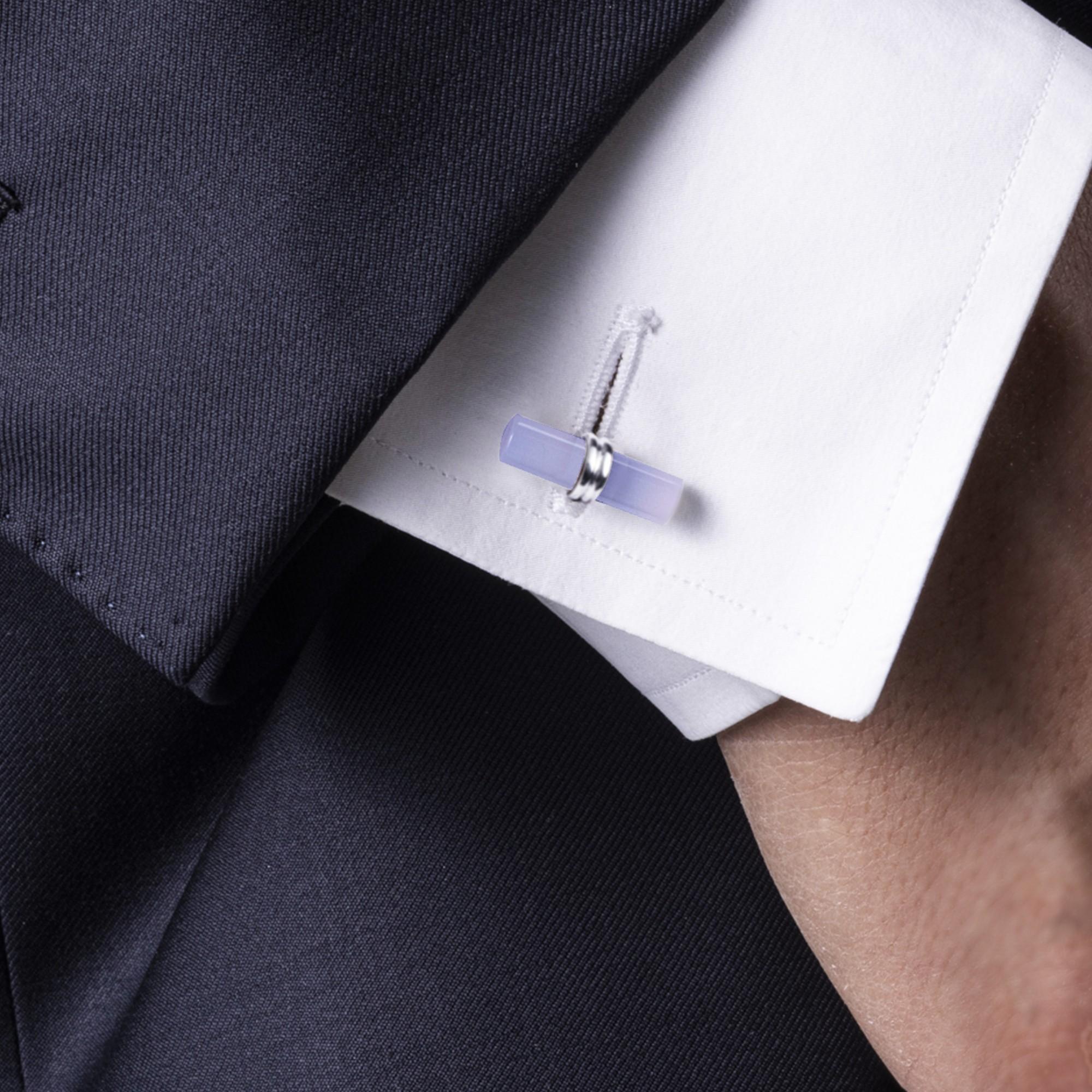 Alex Jona Chalcedony Egg Cylinder Sterling Silver Cufflinks In New Condition For Sale In Lugano, CH