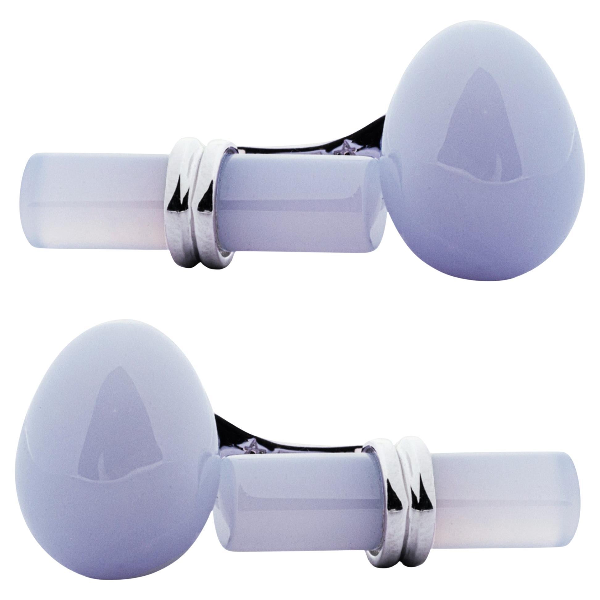 Alex Jona Chalcedony Egg Cylinder Sterling Silver Cufflinks