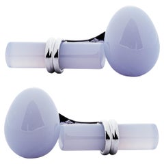 Alex Jona Chalcedony Egg Cylinder Sterling Silver Cufflinks