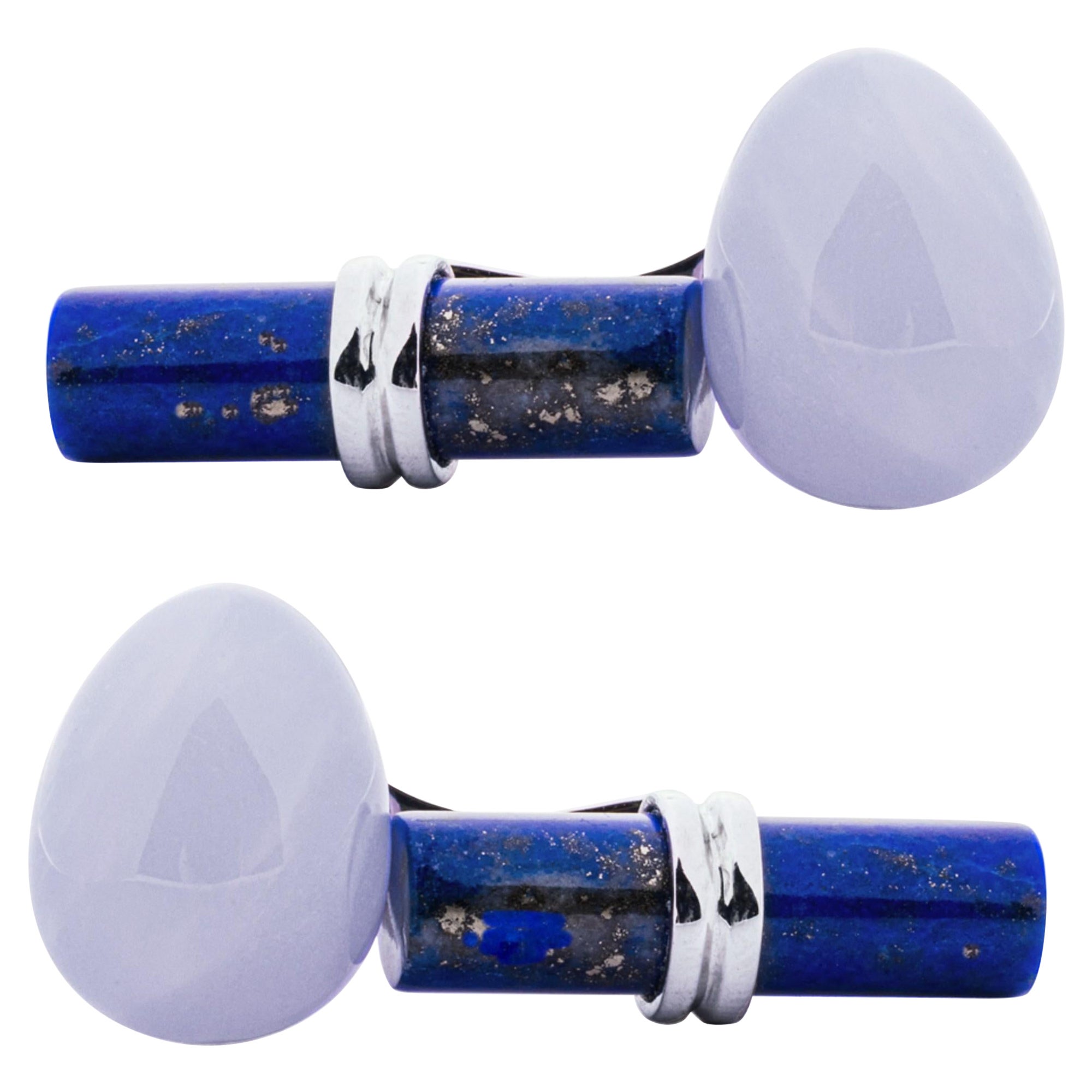 Alex Jona Chalcedony Egg Lapis Lazuli Cylinder Sterling Silver Cufflinks