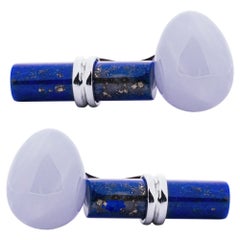Alex Jona Chalcedony Egg Lapis Lazuli Cylinder Sterling Silver Cufflinks