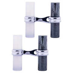Gemelli in argento sterling Alex Jona con calcedonio ed ematite a forma di barra cilindrica