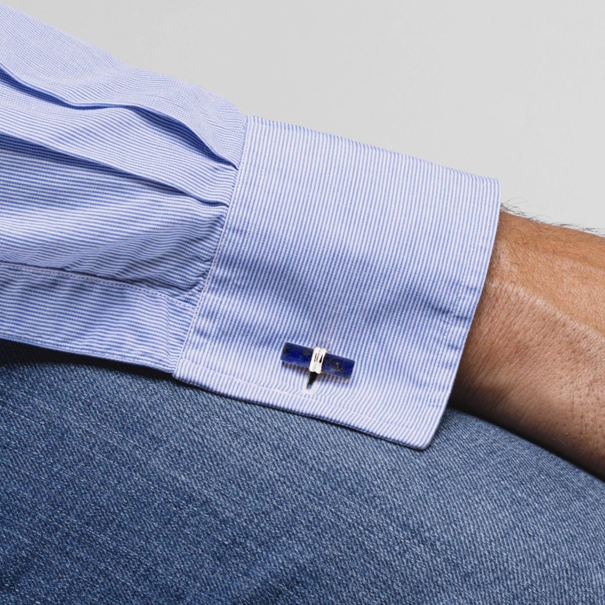 Alex Jona Chalcedony Lapis Lazuli Sterling Silver Cylinder Cufflinks In New Condition For Sale In Torino, IT