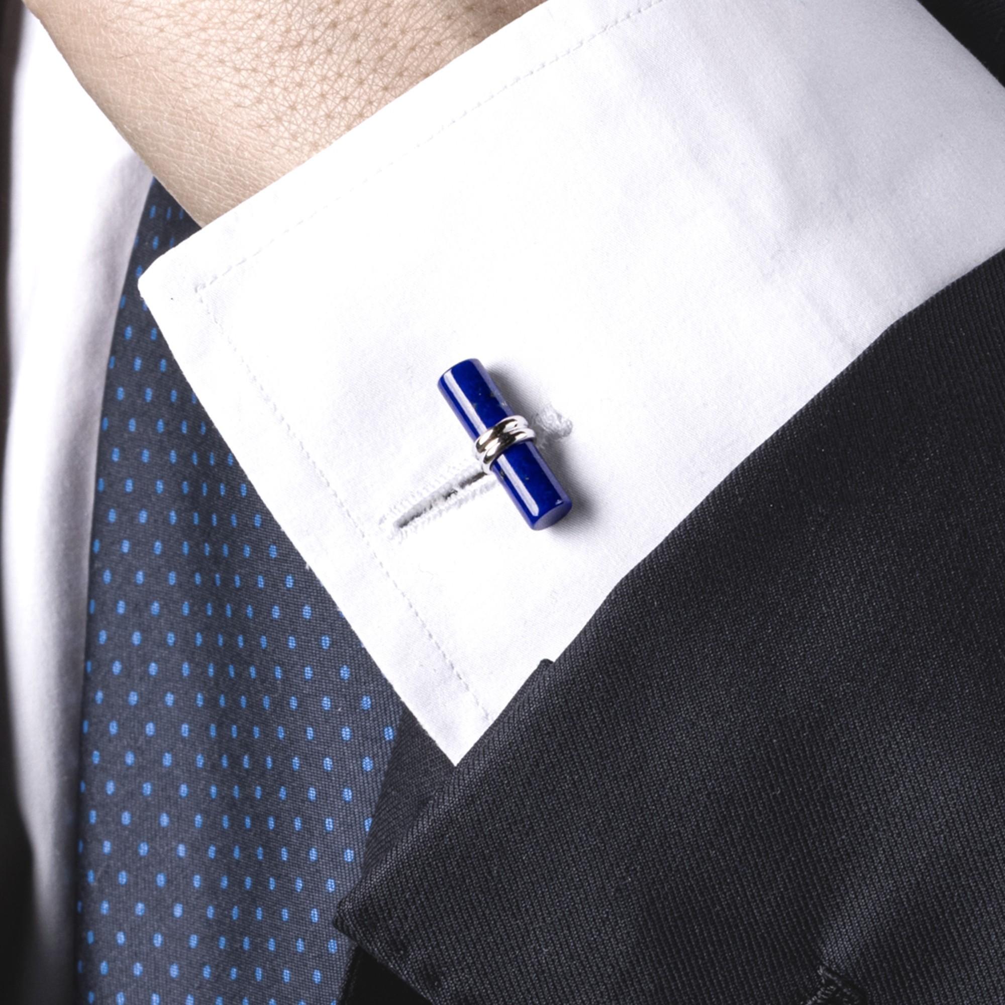 Alex Jona Chalcedony Lapis Lazuli Sterling Silver Cylindrical Cufflinks In New Condition For Sale In Lugano, CH