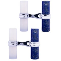 Alex Jona Chalcedony Lapis Lazuli Sterling Silver Cylindrical Cufflinks