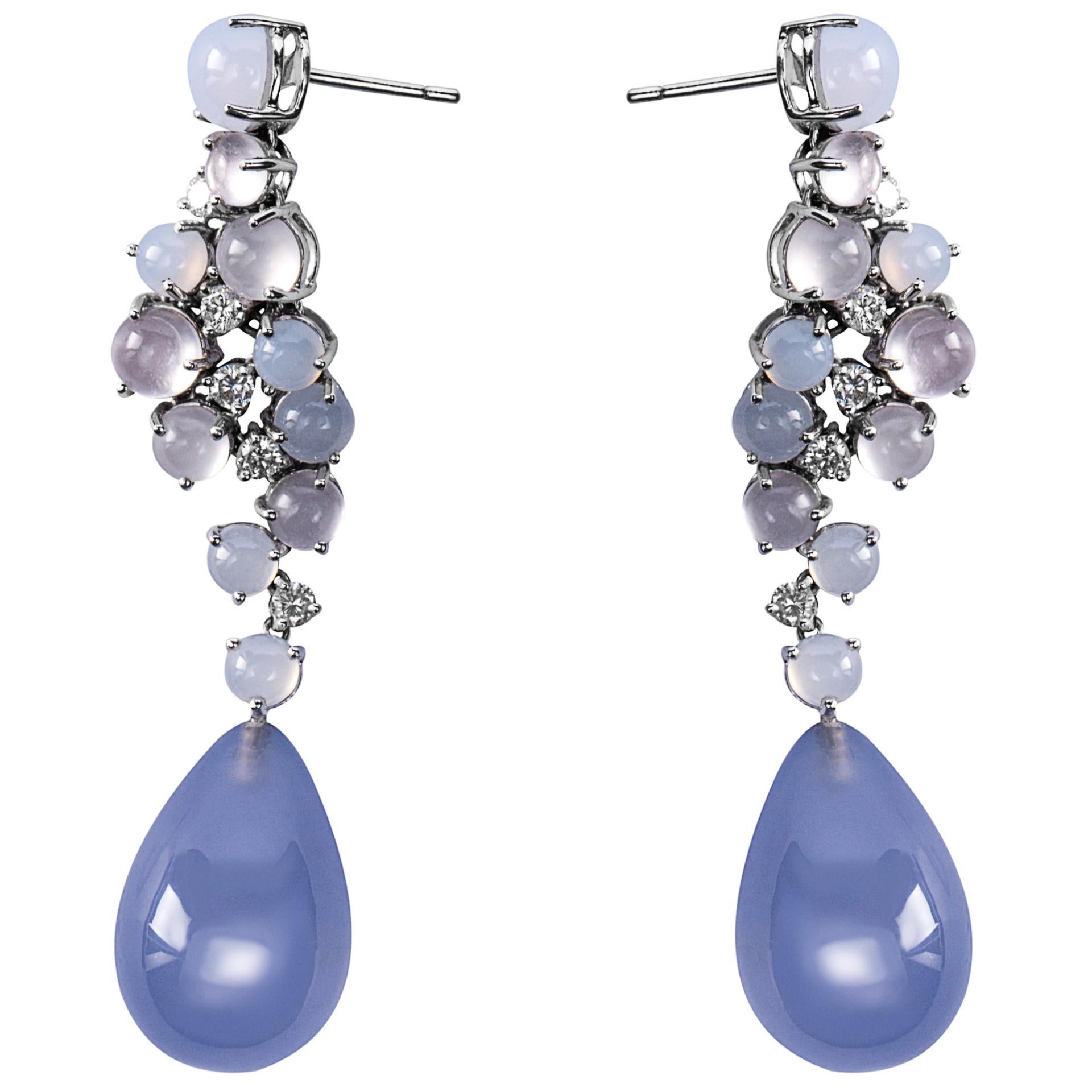 Alex Jona Chalcedony Moonstone 18 Karat White Gold Drop Earrings In New Condition For Sale In Lugano, CH