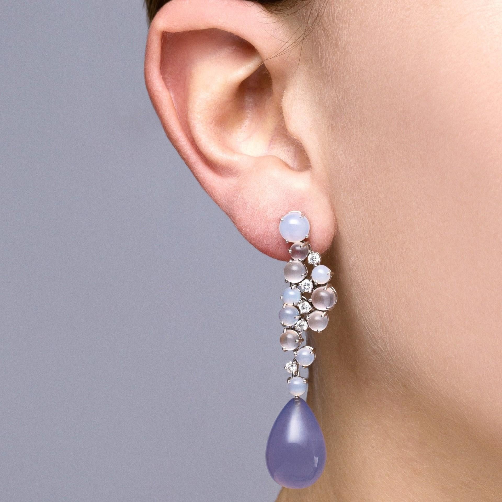 Women's Alex Jona Chalcedony Moonstone 18 Karat White Gold Drop Earrings For Sale