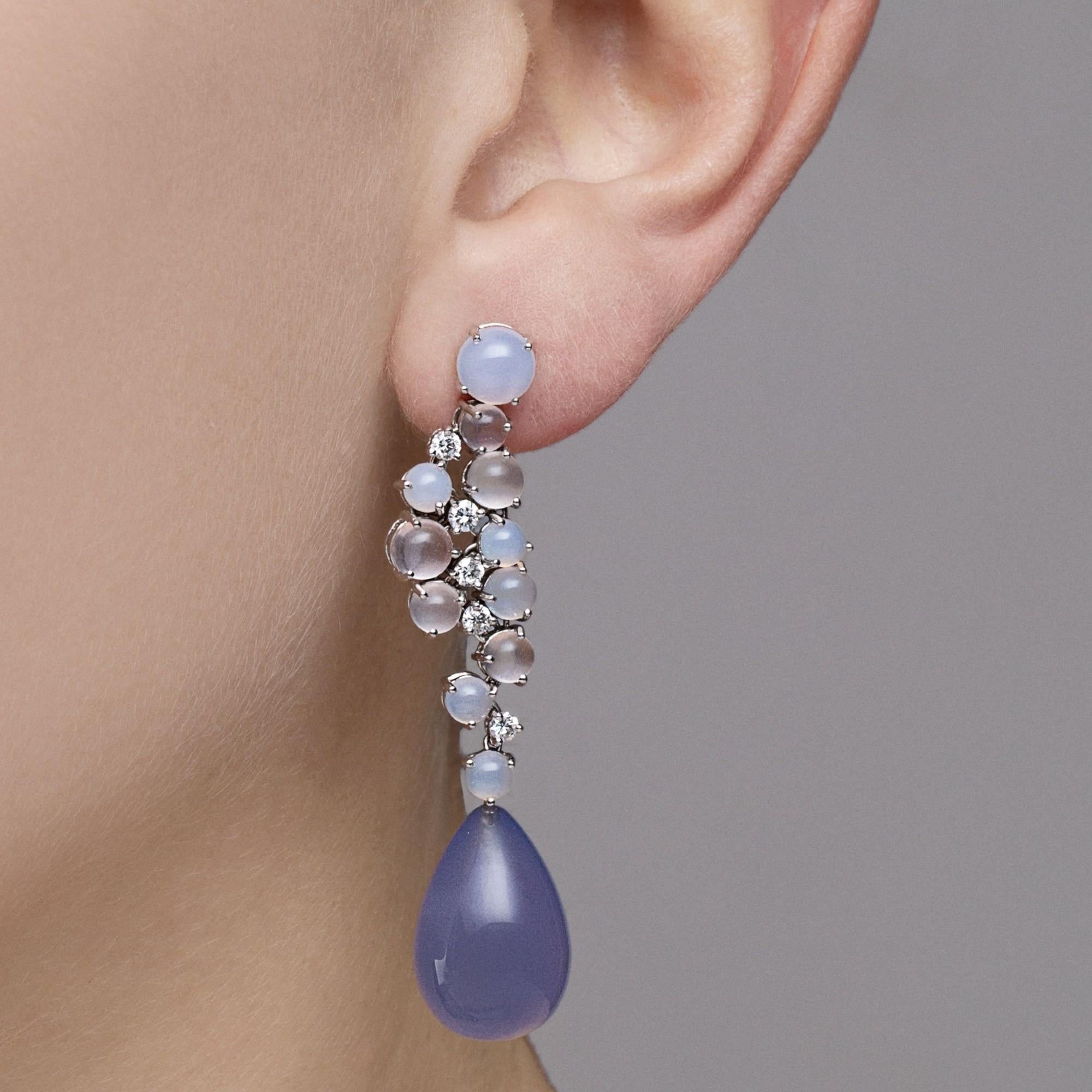 Women's Alex Jona Chalcedony Moonstone 18 Karat White Gold Drop Earrings For Sale