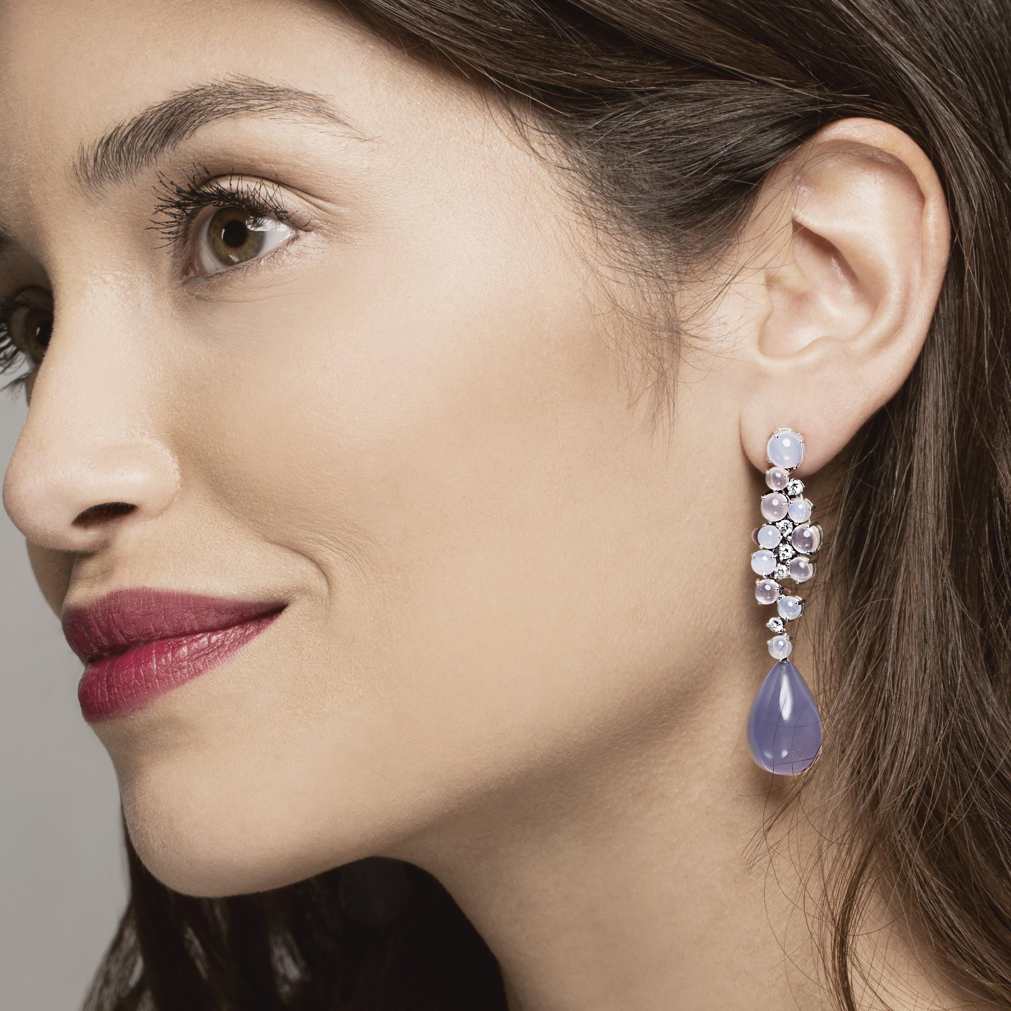 Alex Jona Chalcedony Moonstone 18 Karat White Gold Drop Earrings For Sale 1