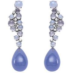 Alex Jona Chalcedony Moonstone 18 Karat White Gold Drop Earrings