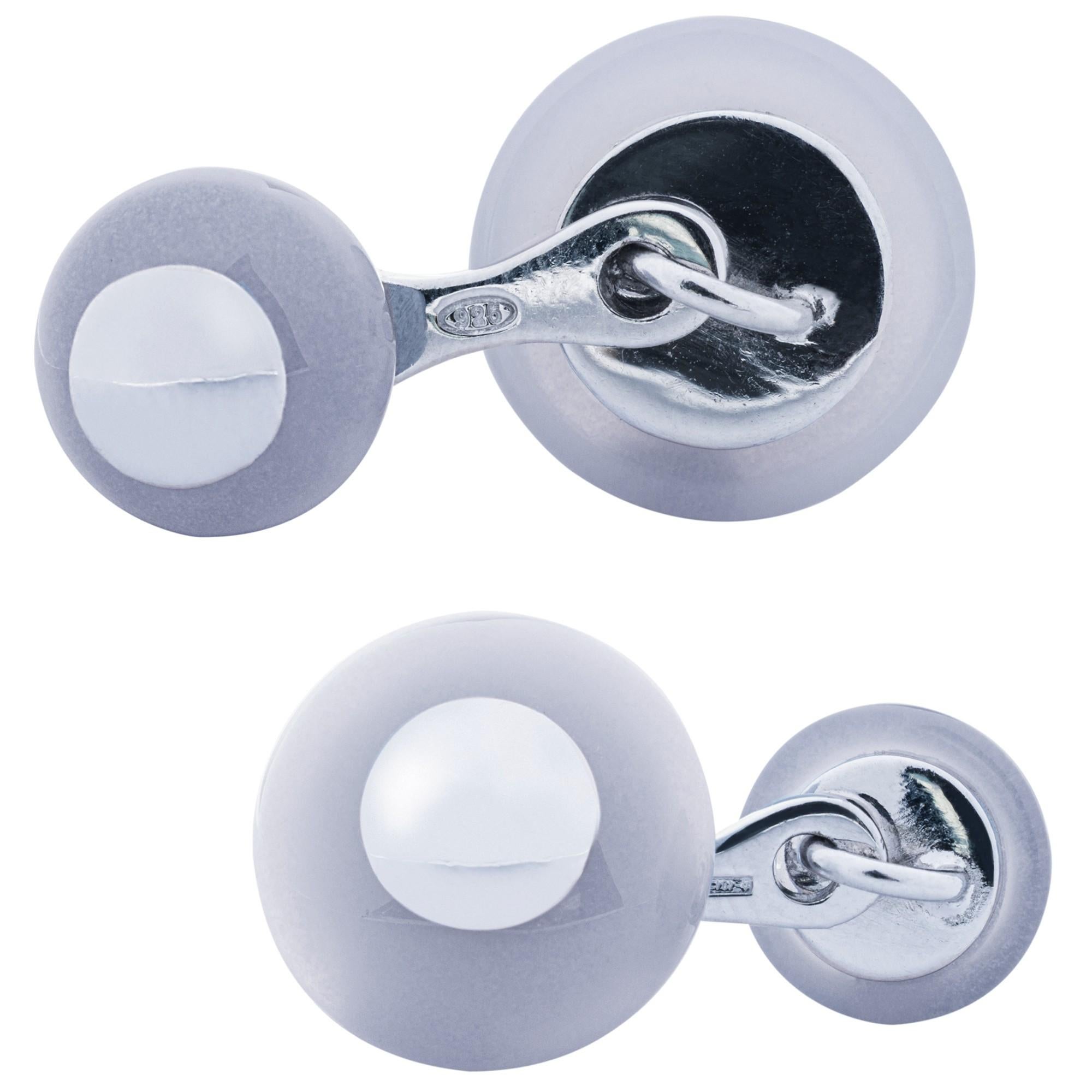 Manschettenknöpfe aus Chalcedon und Sterlingsilber von Jona (Rundschliff) im Angebot