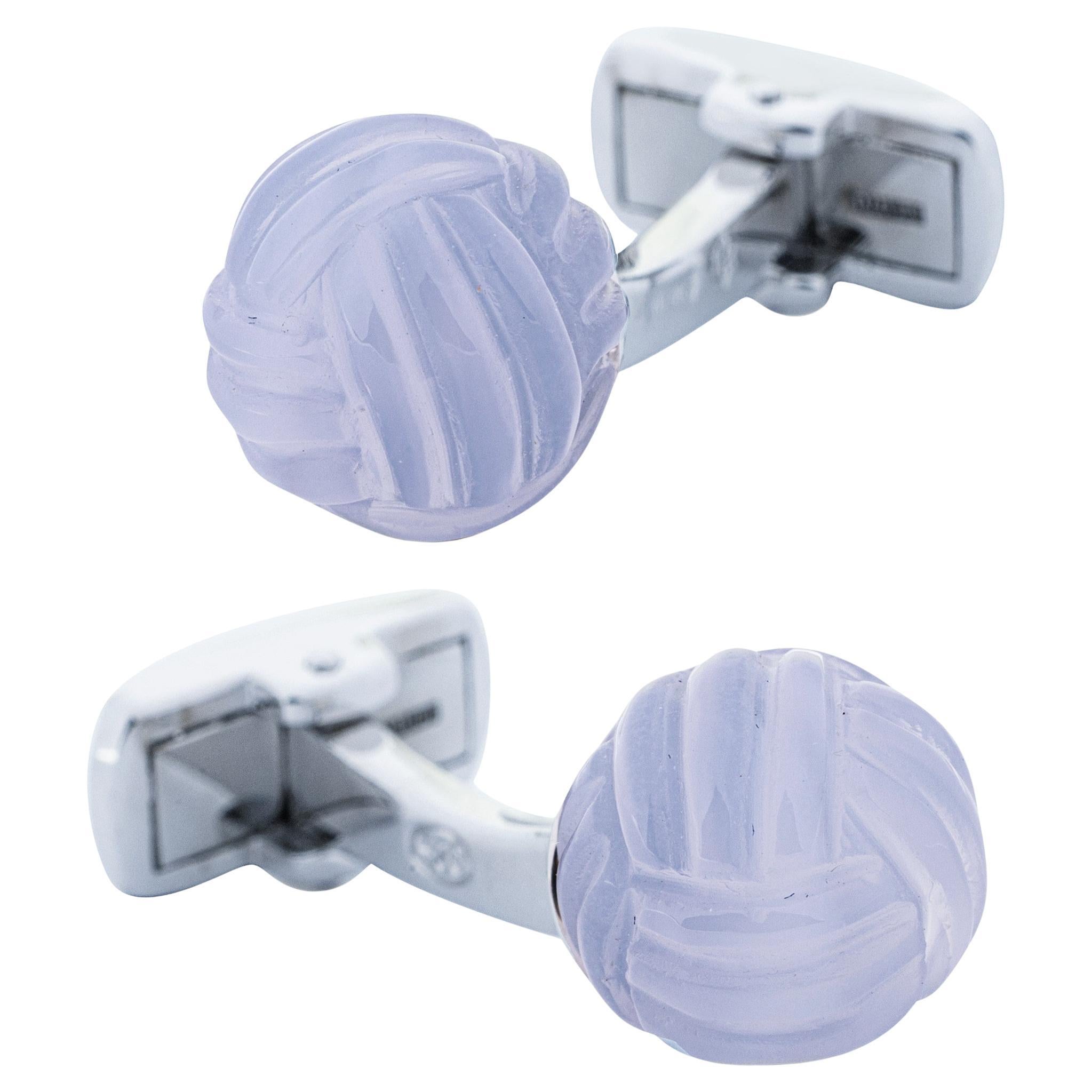 Alex Jona Sterling Silber Chalcedon Affenfaust-Knoten Manschettenknöpfe im Angebot