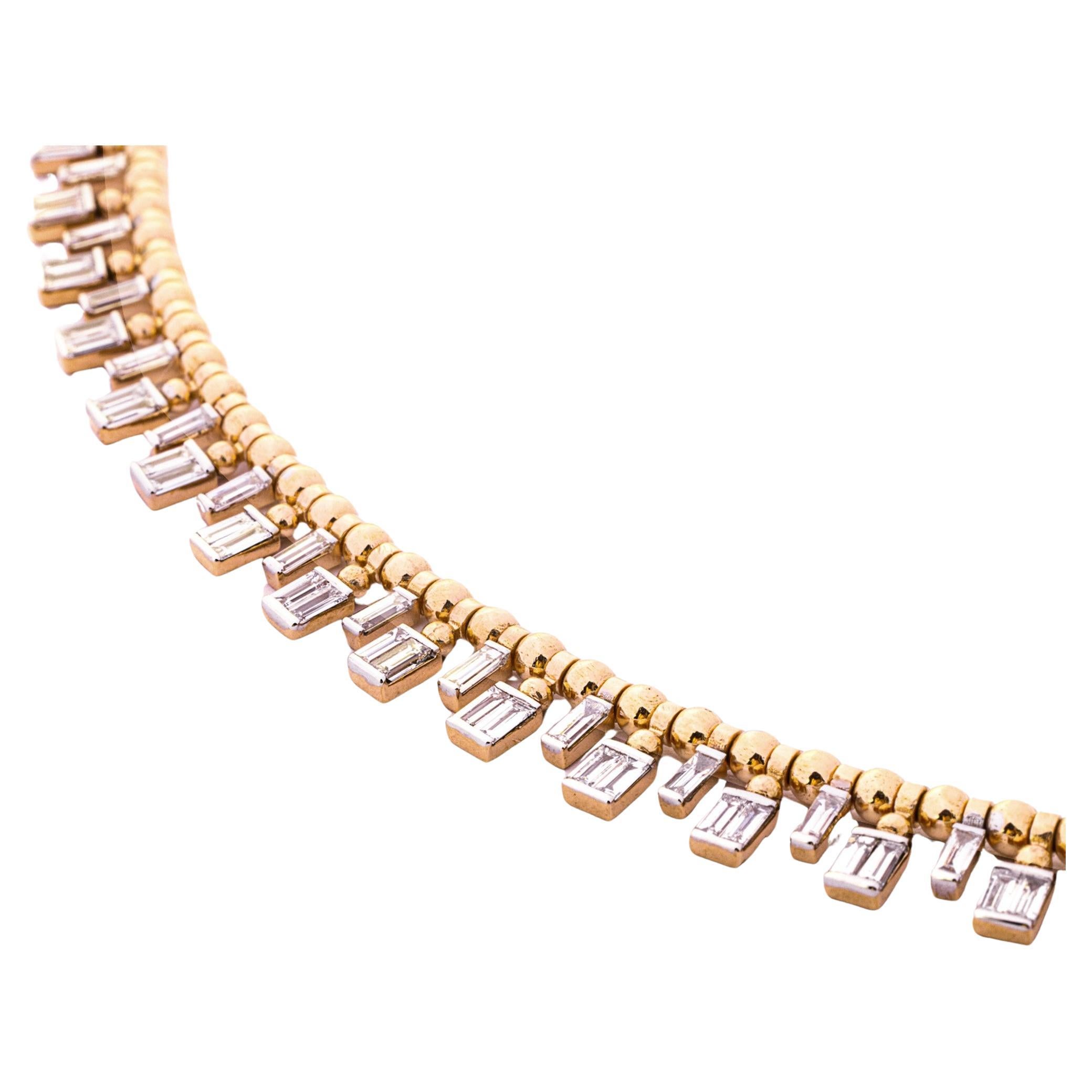 Alex Jona design collection, hand crafted in Italy, 18 karat rose gold choker necklace set with 2.30 carats of champagne diamond baguettes.

Alex Jona jewels stand out, not only for their special design and for the excellent quality of the