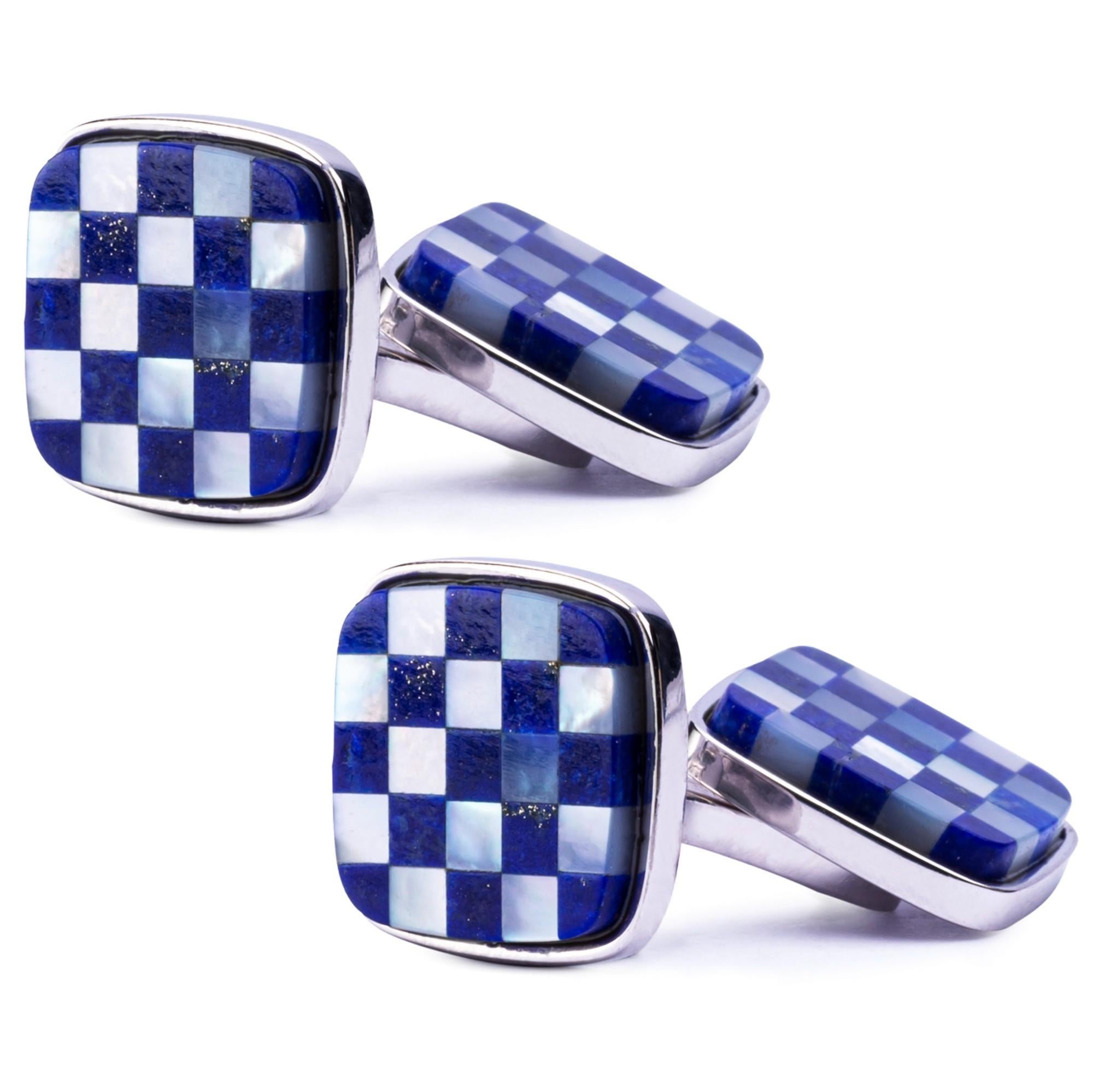 Taglio ovale Gemelli in argento Alex Jona Chequer Lapis Lazuli in vendita