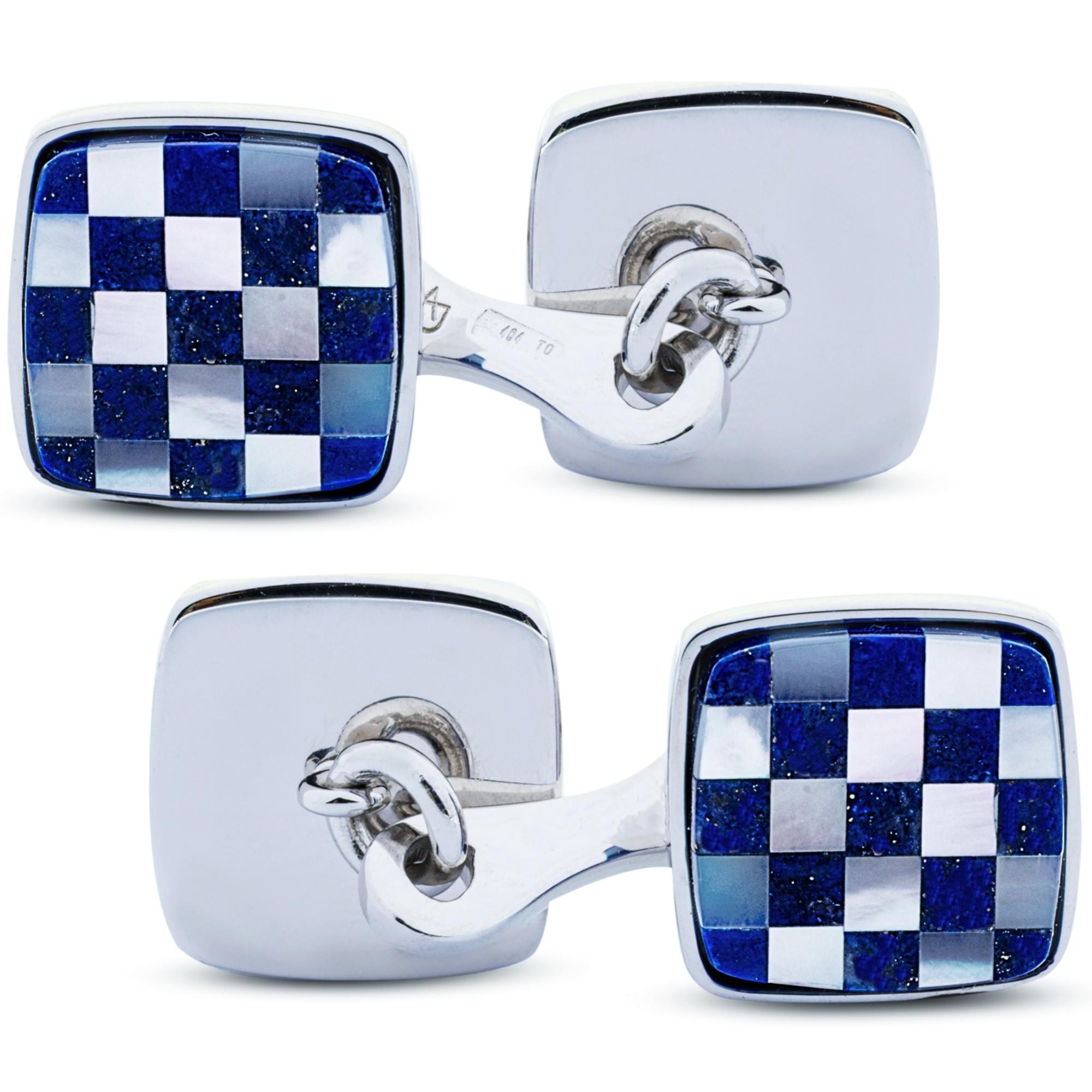 Taglio ovale Gemelli in argento Alex Jona Chequer Lapis Lazuli in vendita