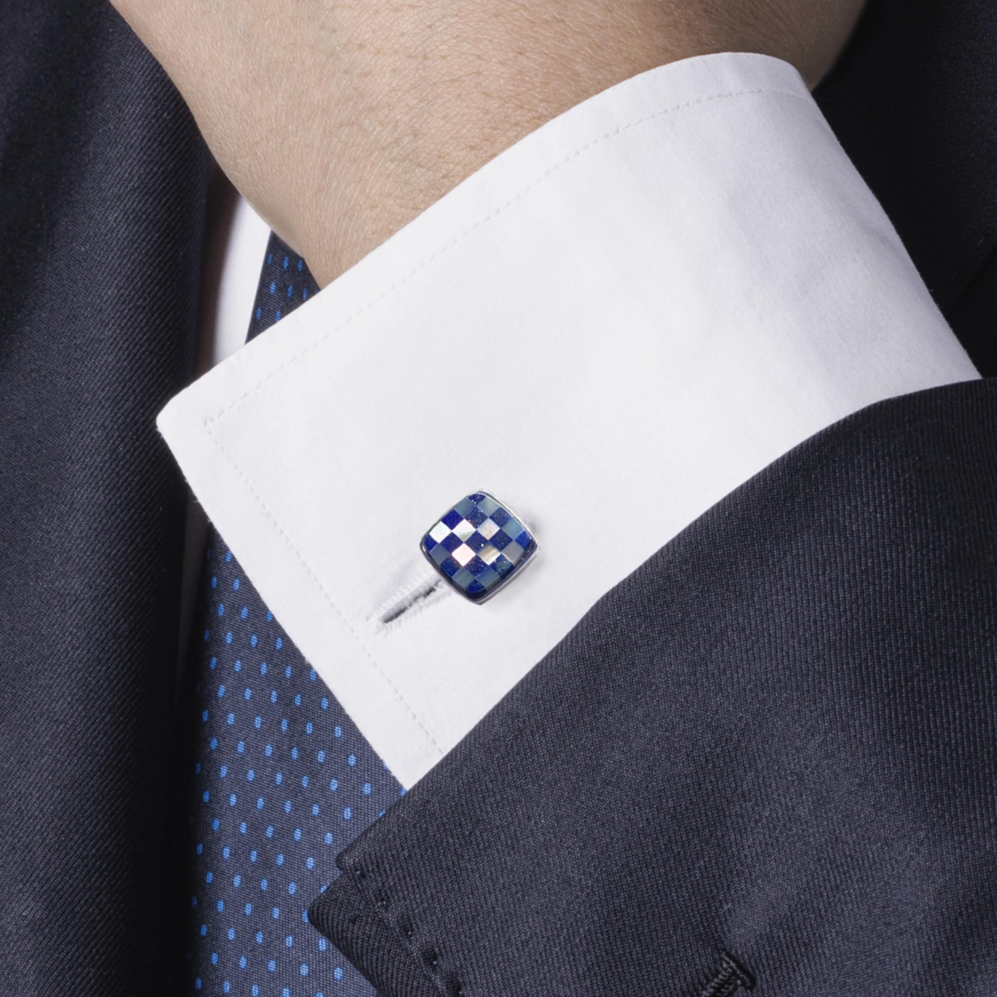 Gemelli in argento Alex Jona Chequer Lapis Lazuli In condizioni Nuovo in vendita a Torino, Piedmont