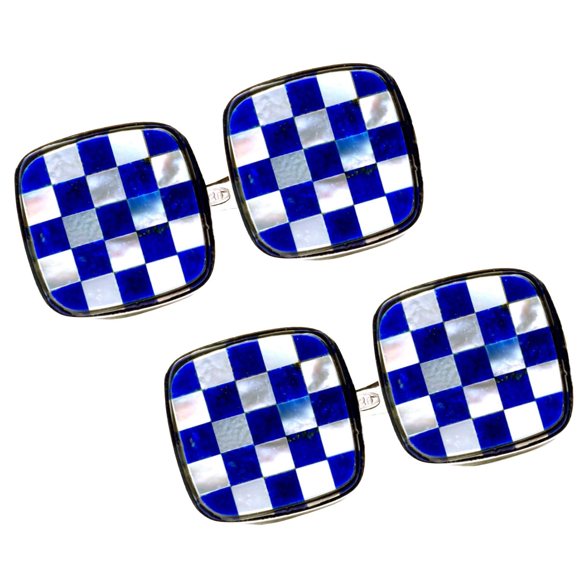 Alex Jona Chequer Lapis Lazuli Sterling Silver Cufflinks