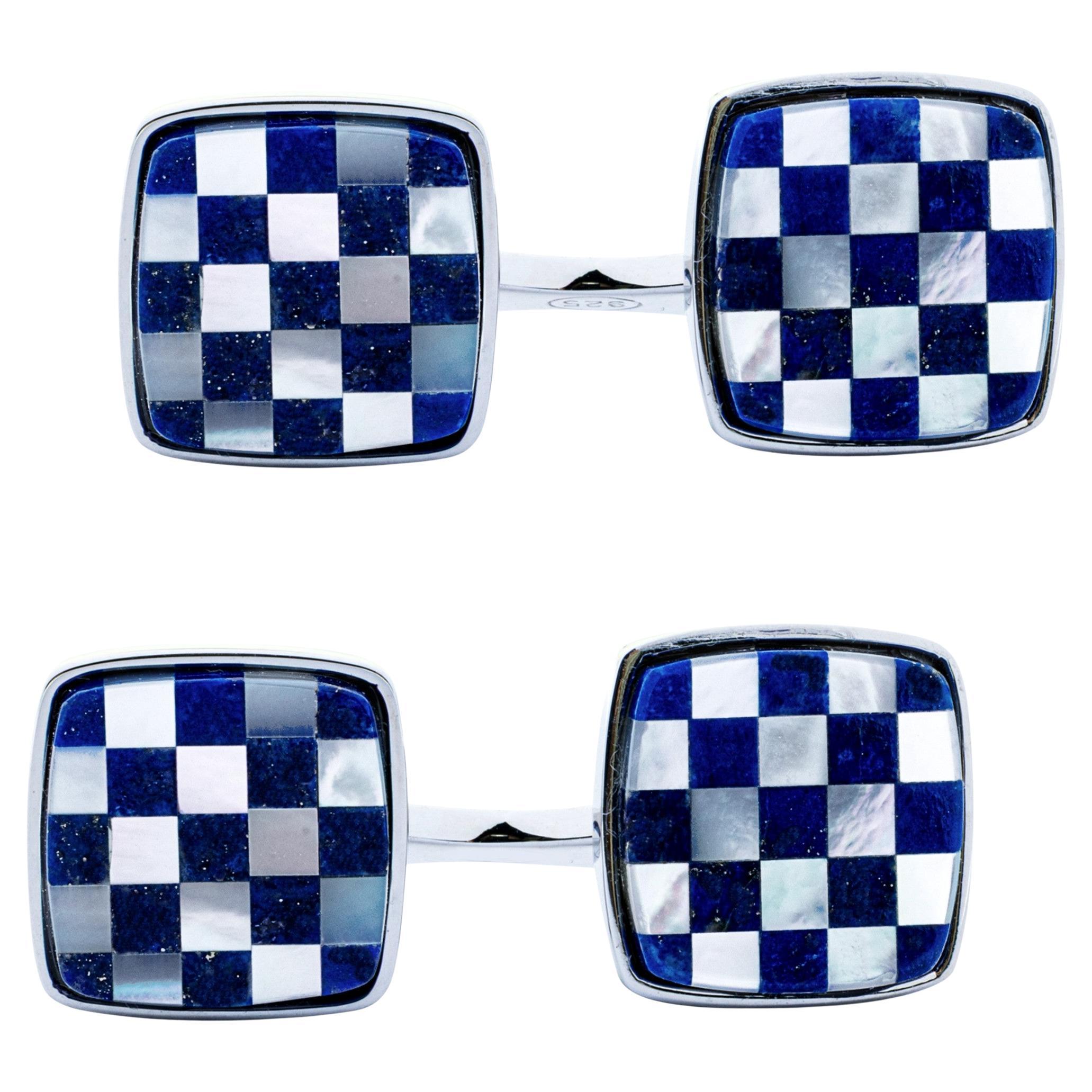 Gemelli in argento Alex Jona Chequer Lapis Lazuli