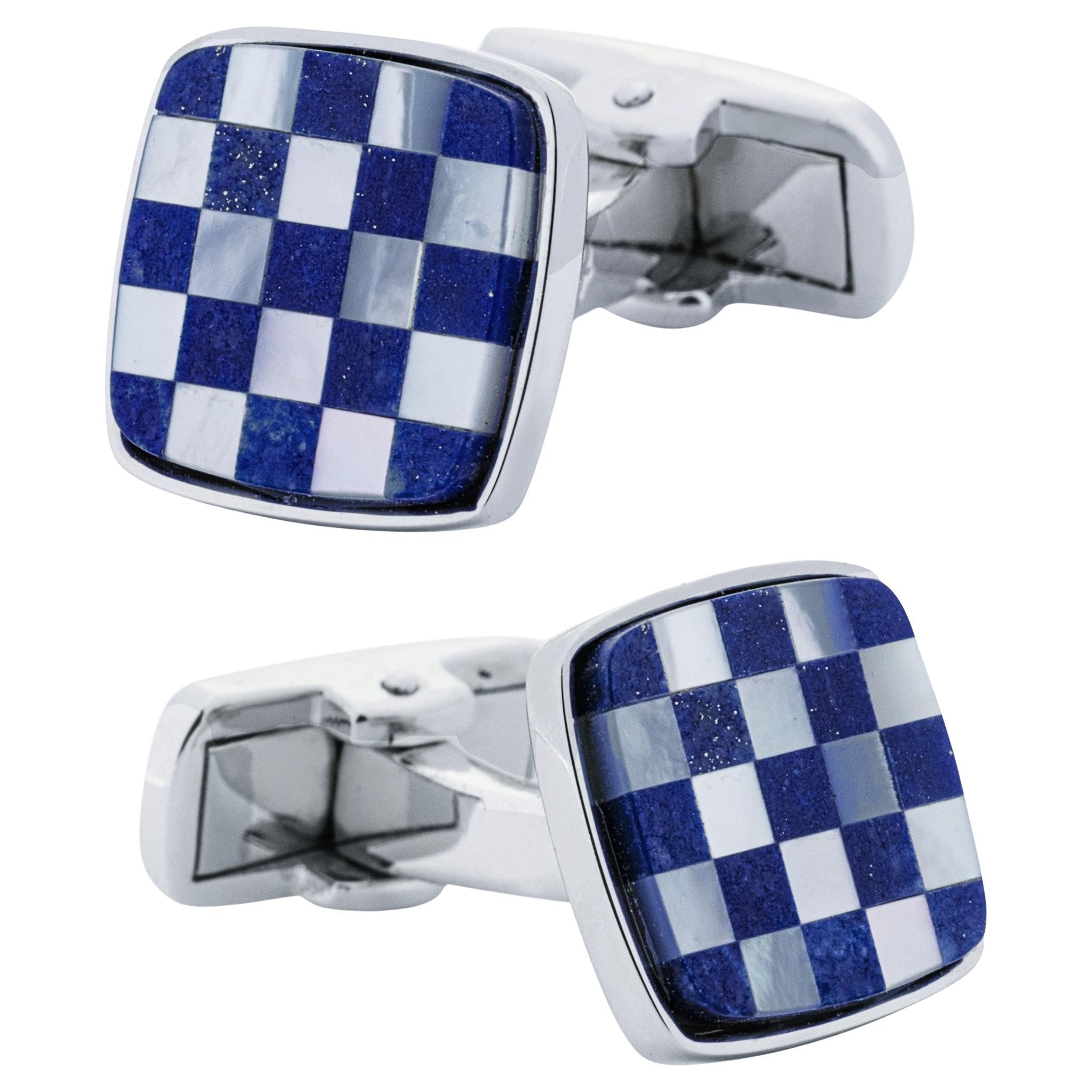 Gemelli in argento sterling Alex Jona Chequer Lapis Lazuli